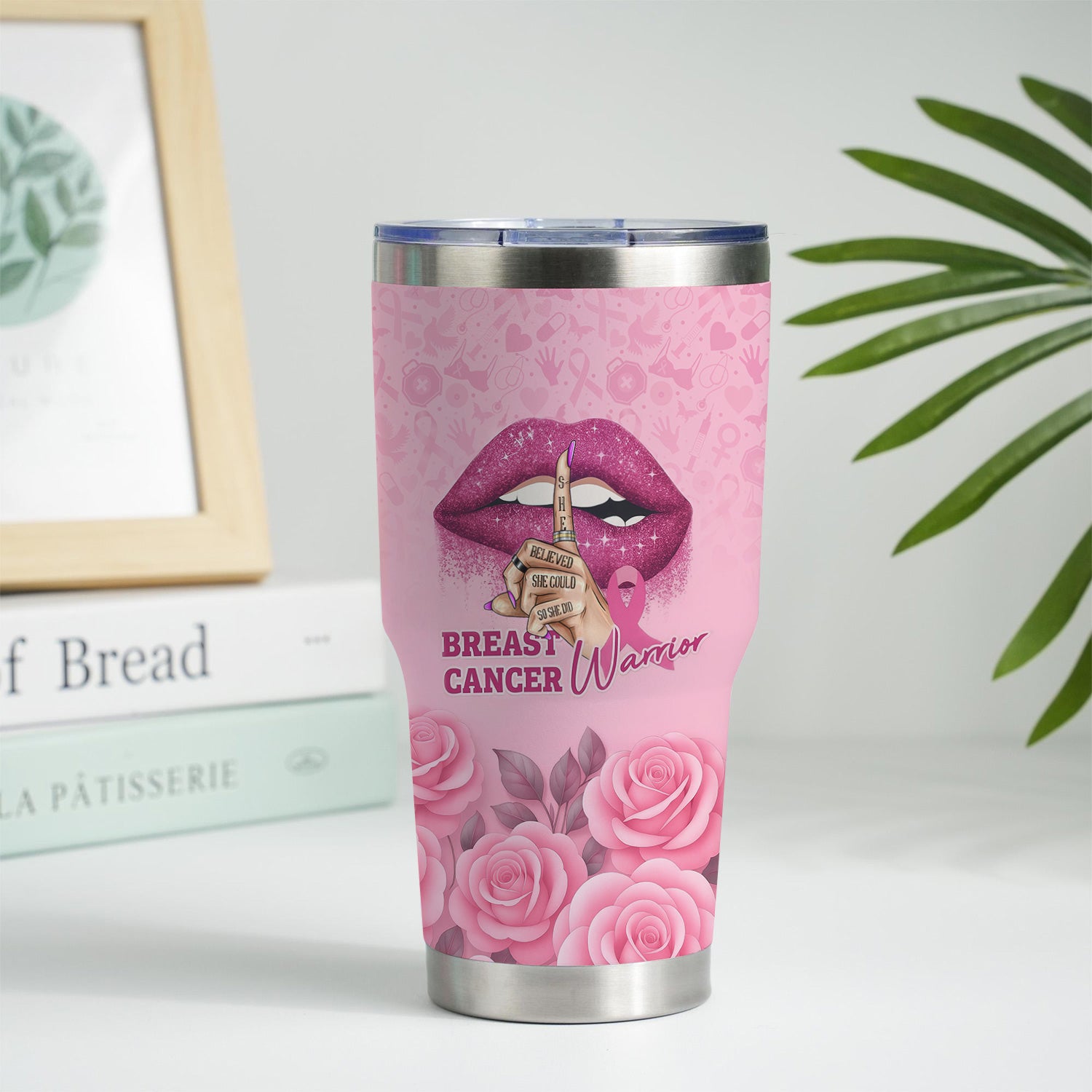 Personalized Breast Cancer Warrior Tumbler - She Believed She Could  Pink Ribbon Design - Gift for Women RN LPN CNA