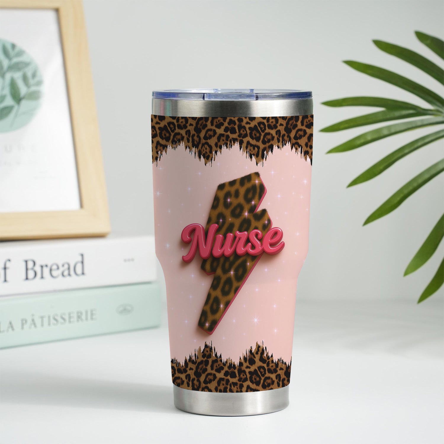 Personalized Leopard Nurse Tumbler - Cute Stethoscope & Heart Bow Design - Custom Tumbler for RN CNA LPN Healthcare Professionals