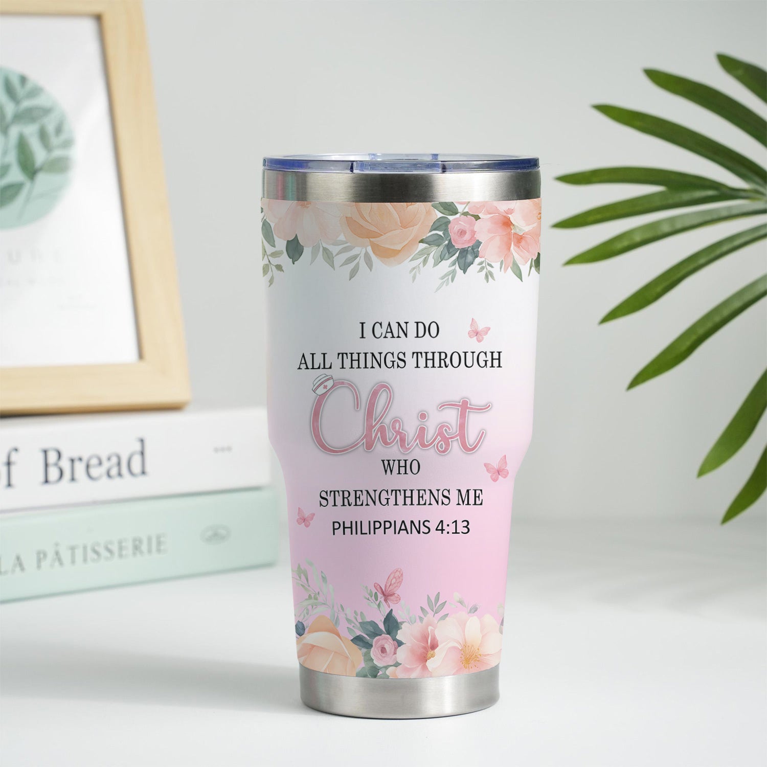 Floral Christian Nurse Tumbler - Inspirational Bible Verse Apparel - Gift for RN LPN CNA Healthcare Staff