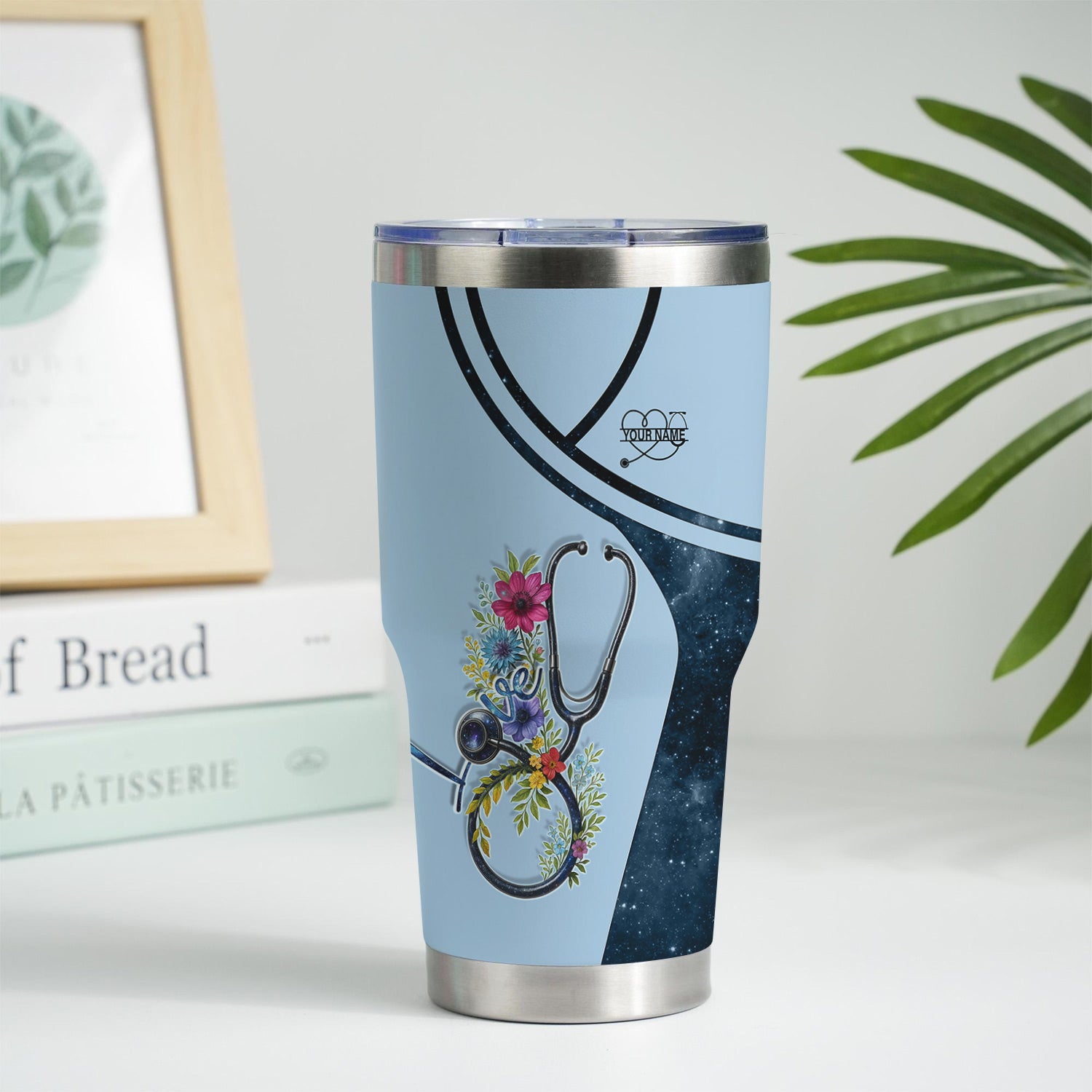Personalized Nurse Tumbler with Floral Stethoscope Design - Let There Be Nurses Bible Verse - Custom Gift for RN, CNA, LPN & Healthcare Workers