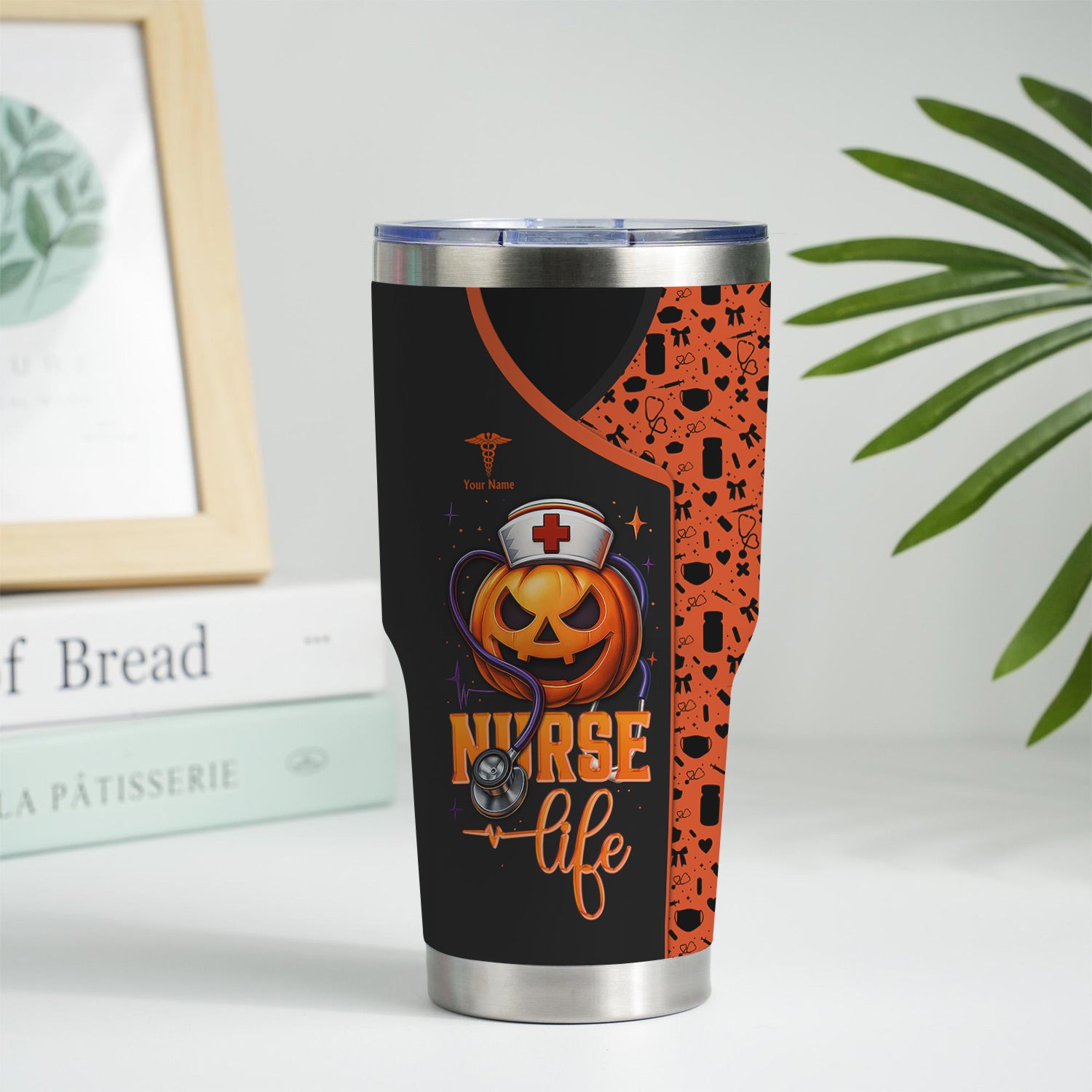Custom Halloween Nurse Tumbler - Funny Pumpkin Pain Scale Medical Design - Gift for RN, CNA, LPN Healthcare Worker