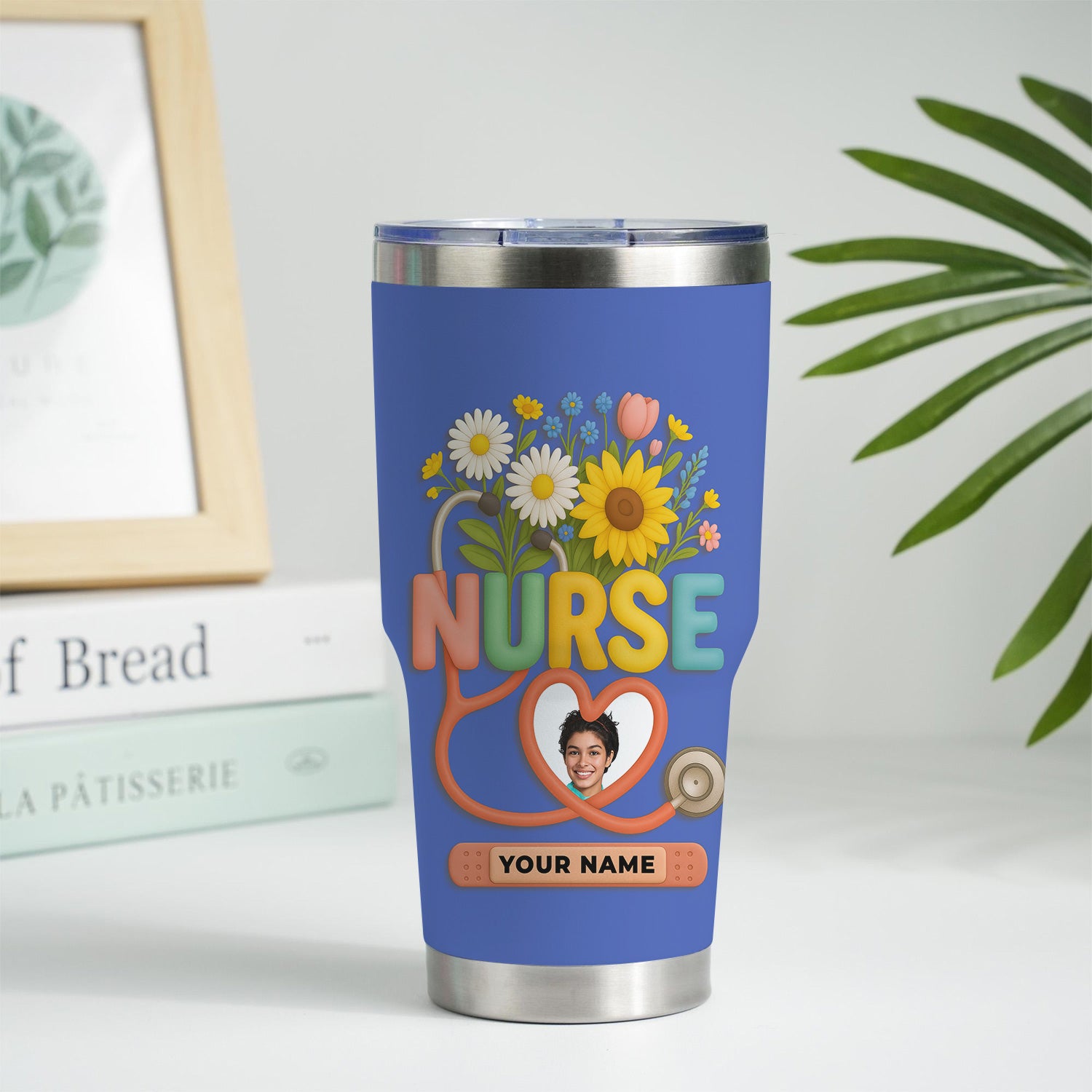 Personalized Thank You Nurse Tumbler - Nursing Is a Work of Heart with Floral Stethoscope Design - Meaningful Gift for RN CNA LPN