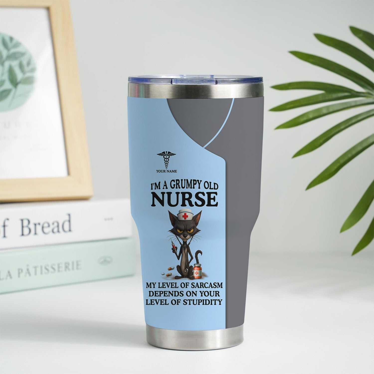 Personalized Grumpy Old Nurse Travel Tumbler - Angry Cat Sarcasm Quote for RN LPN CNA - Funny Gift for Nursing Team & Medical Professionals