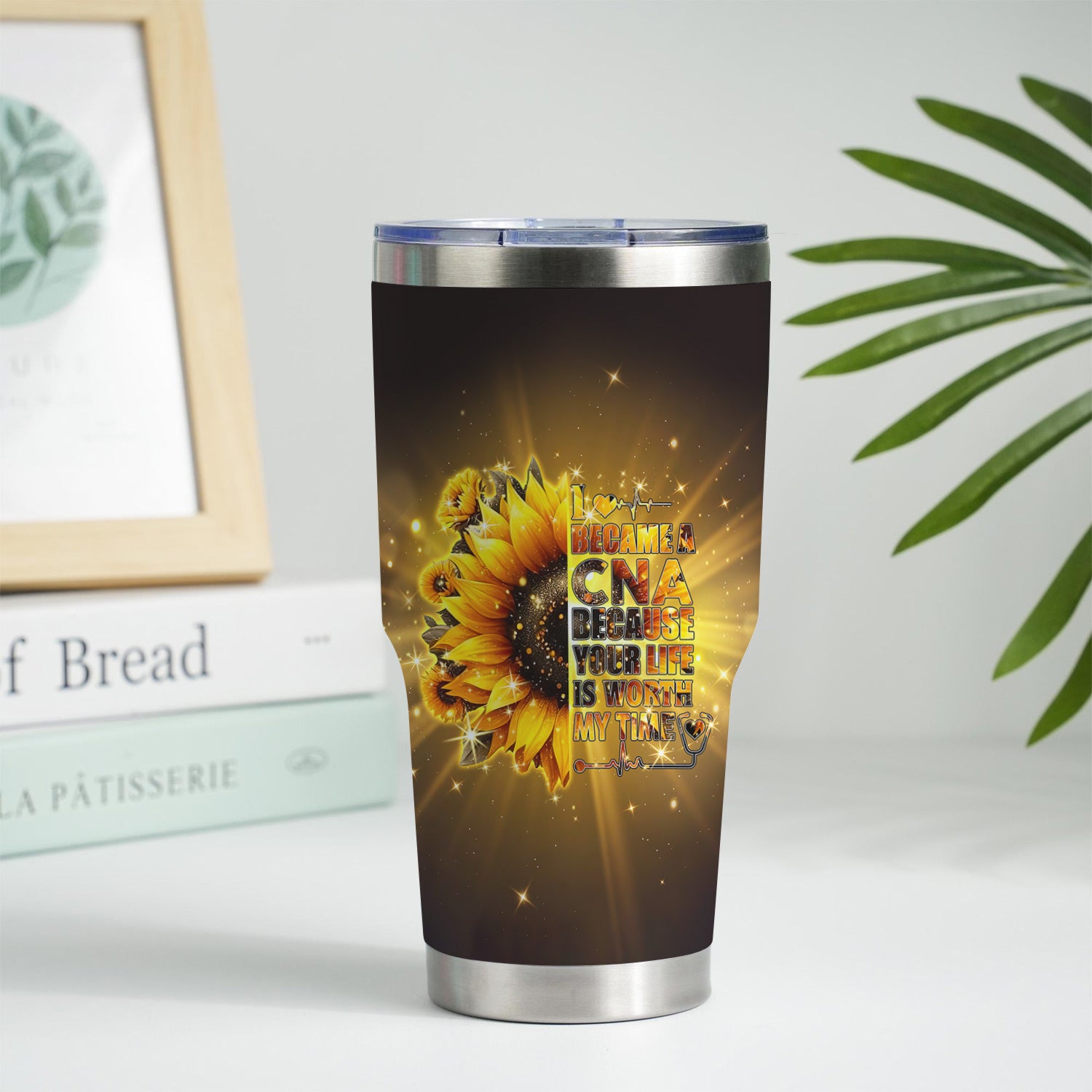 Custom CNA Floral Tumbler - Stethoscope Sunflower Graphic Design - Gift for RN LPN Healthcare Workers