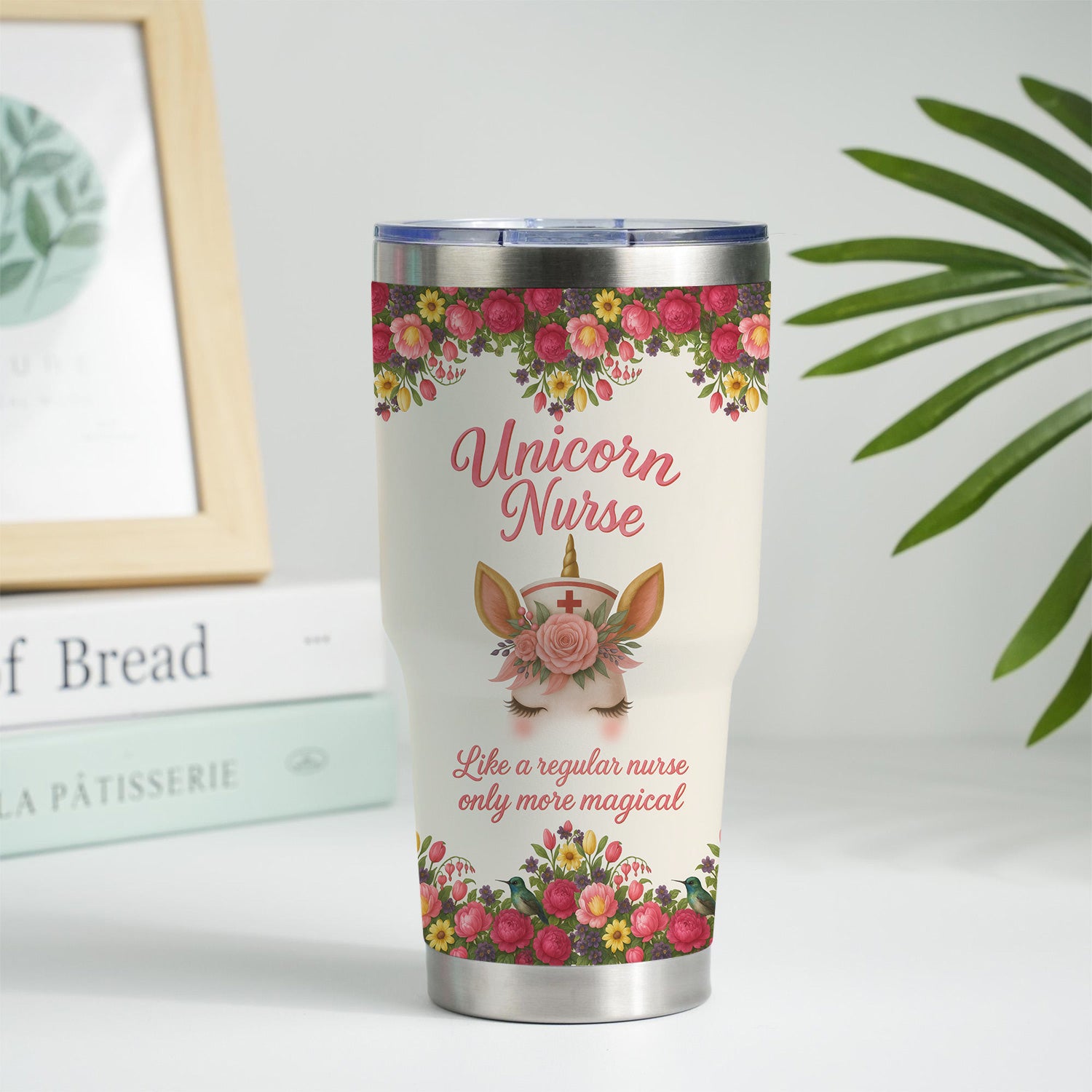 Thoughtful Nurse Gift for Healthcare Heroes - Personalized Magical Unicorn Nurse Floral Tumbler - Ideal for RN LPN CNA Nursing Teams