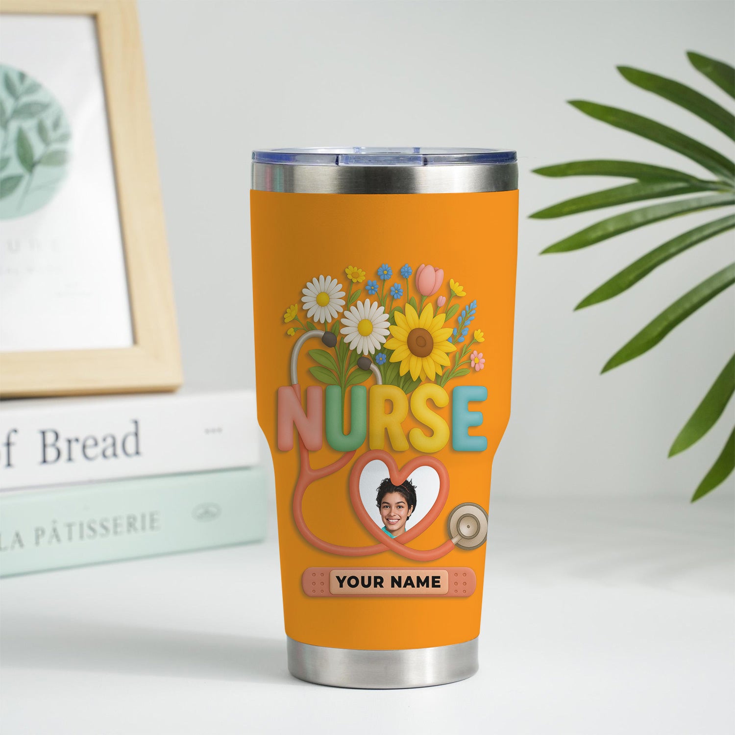 Personalized Thank You Nurse Tumbler - Nursing Is a Work of Heart with Floral Stethoscope Design - Meaningful Gift for RN CNA LPN
