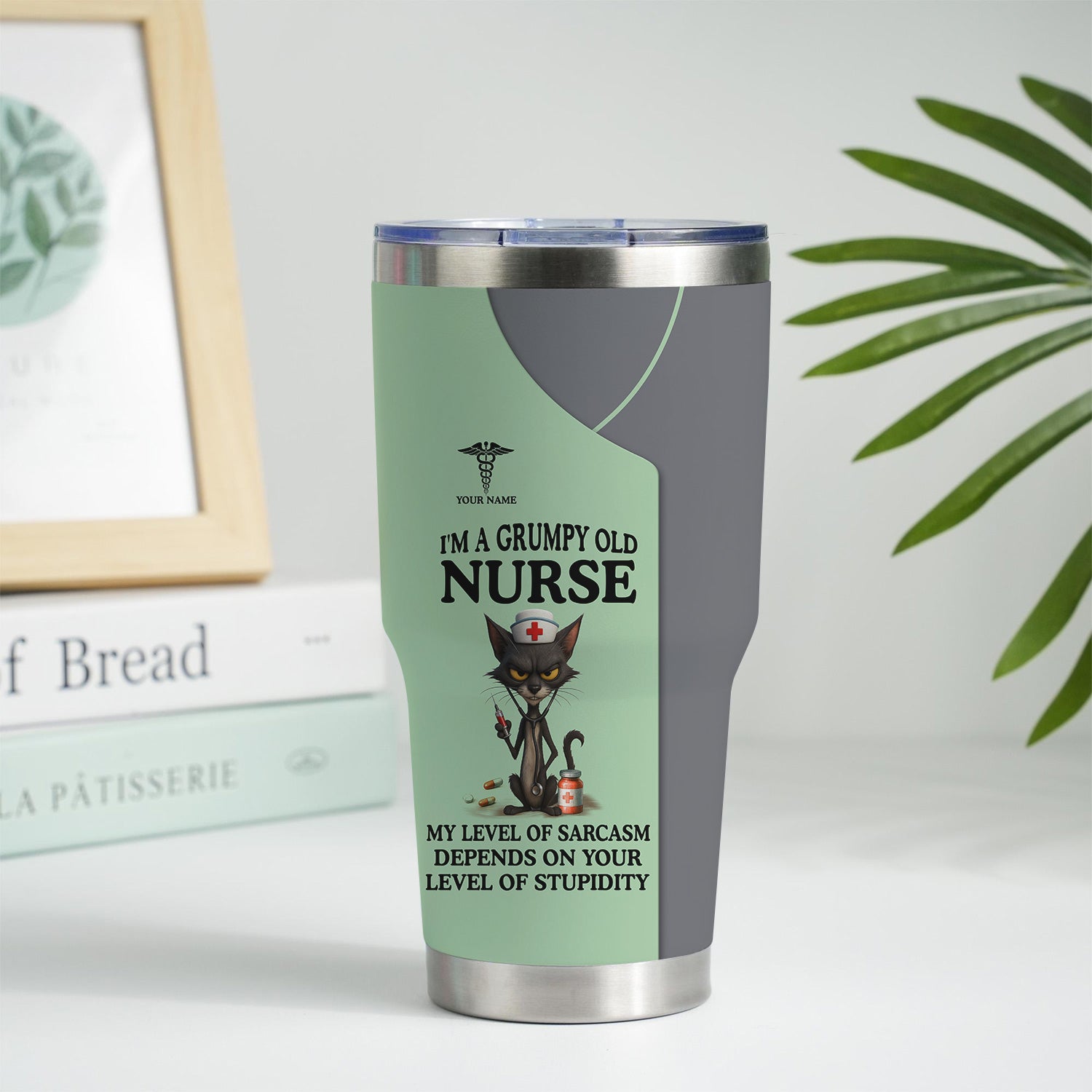 Personalized Grumpy Old Nurse Travel Tumbler - Angry Cat Sarcasm Quote for RN LPN CNA - Funny Gift for Nursing Team & Medical Professionals