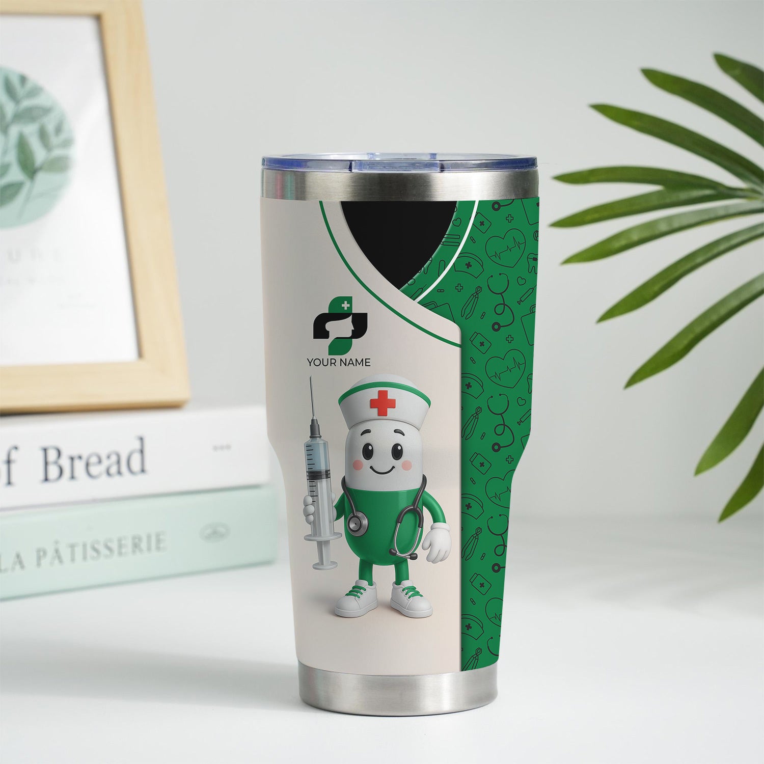 Funny Personalized Nurse Tumbler - Cartoon Pill Design Stainless Steel Travel Mug - RN CNA Healthcare Gift Multiple Color Options