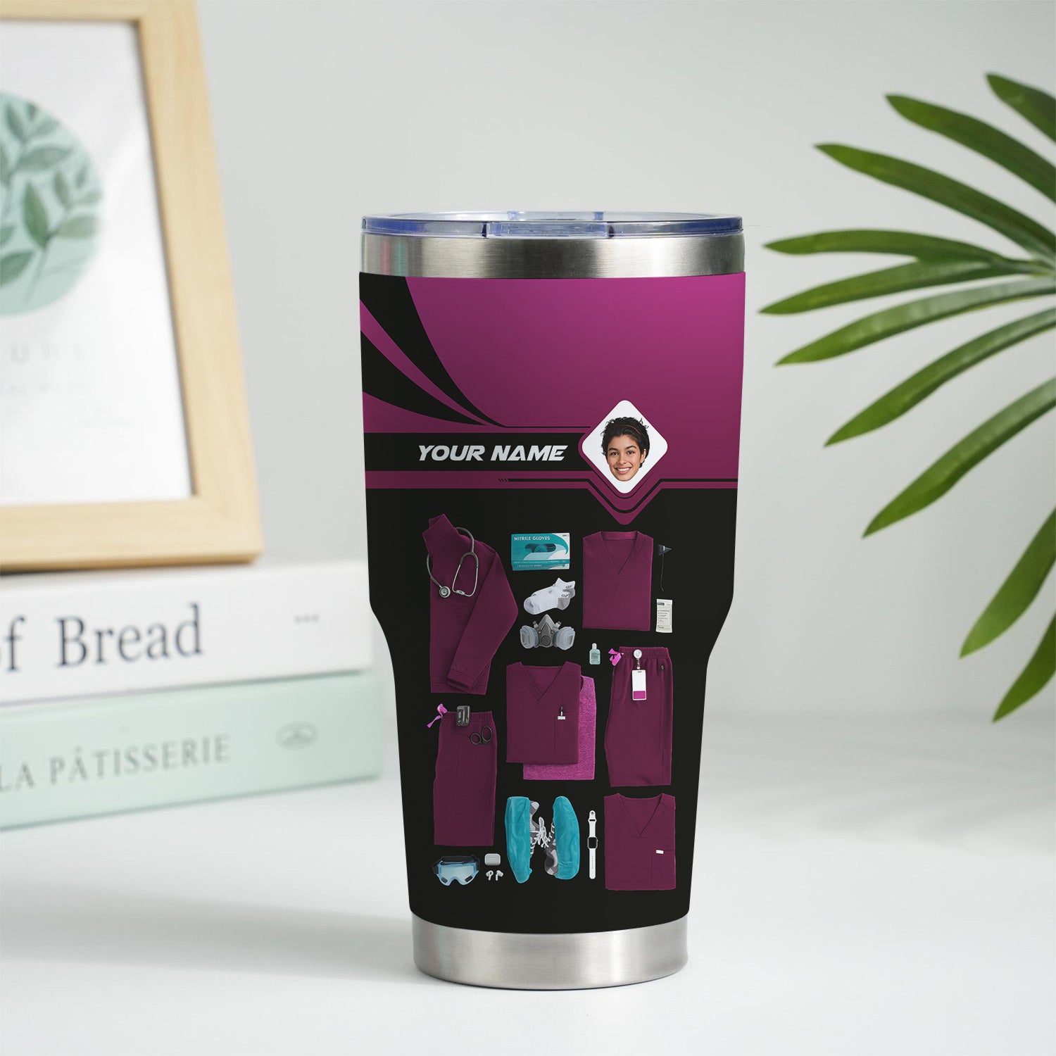 Personalized Nurse Tumbler with Scrubs & Tools - Custom Photo & Name - Gift for Healthcare Workers, RN, LPN - Multiple Scrub Colors Available