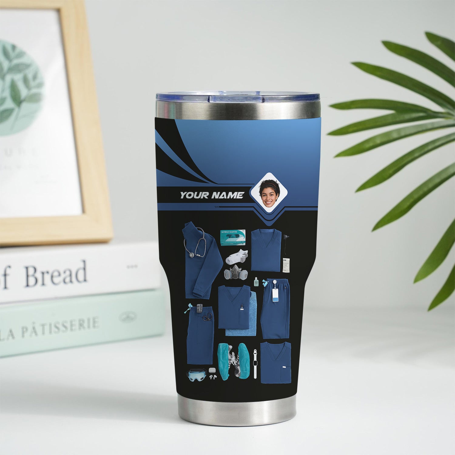 Personalized Nurse Tumbler with Scrubs & Tools - Custom Photo & Name - Gift for Healthcare Workers, RN, LPN - Multiple Scrub Colors Available