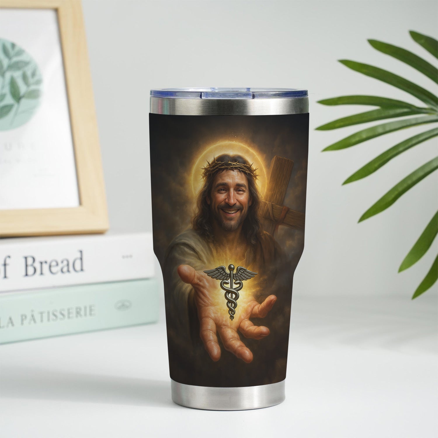 Personalized Religious Nurse Tumbler with Jesus and Caduceus Symbol - Jesus Saves Inspirational Christian Quote - Gift for RN CNA LPN