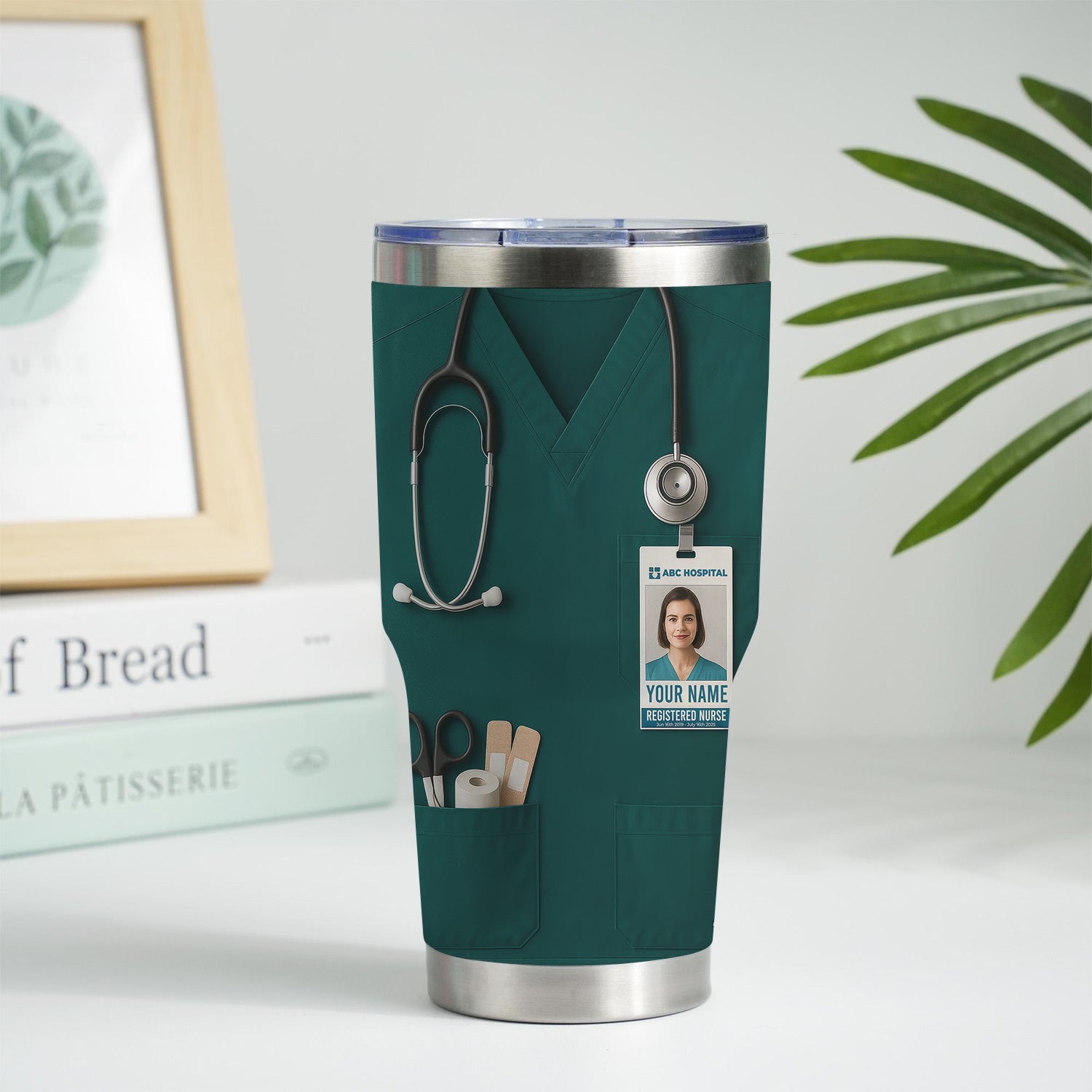 Custom Nurse Tumbler - Stethoscope & Hospital ID Badge Design - Personalized Gift with Custom Text & Photo for RN CNA LPN Healthcare Workers
