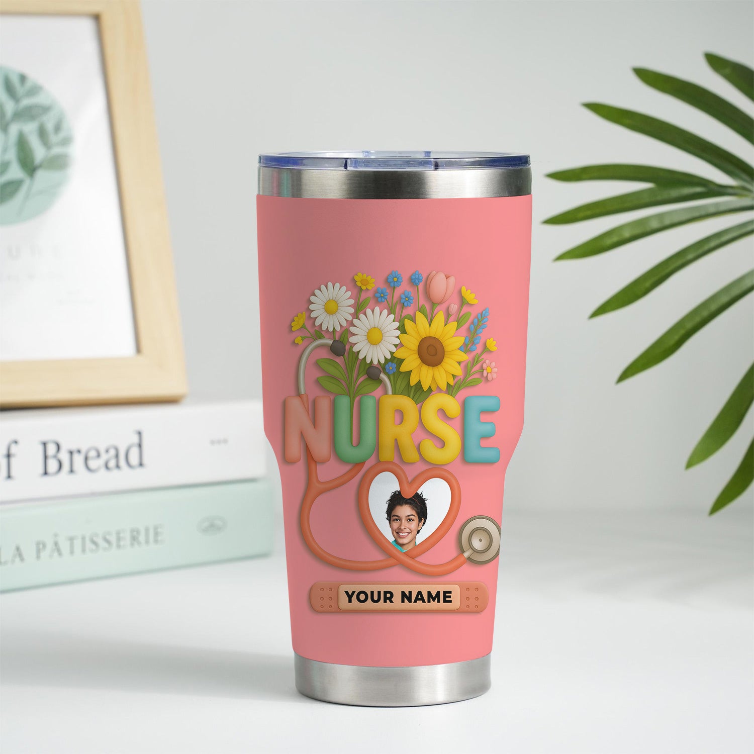 Personalized Thank You Nurse Tumbler - Nursing Is a Work of Heart with Floral Stethoscope Design - Meaningful Gift for RN CNA LPN