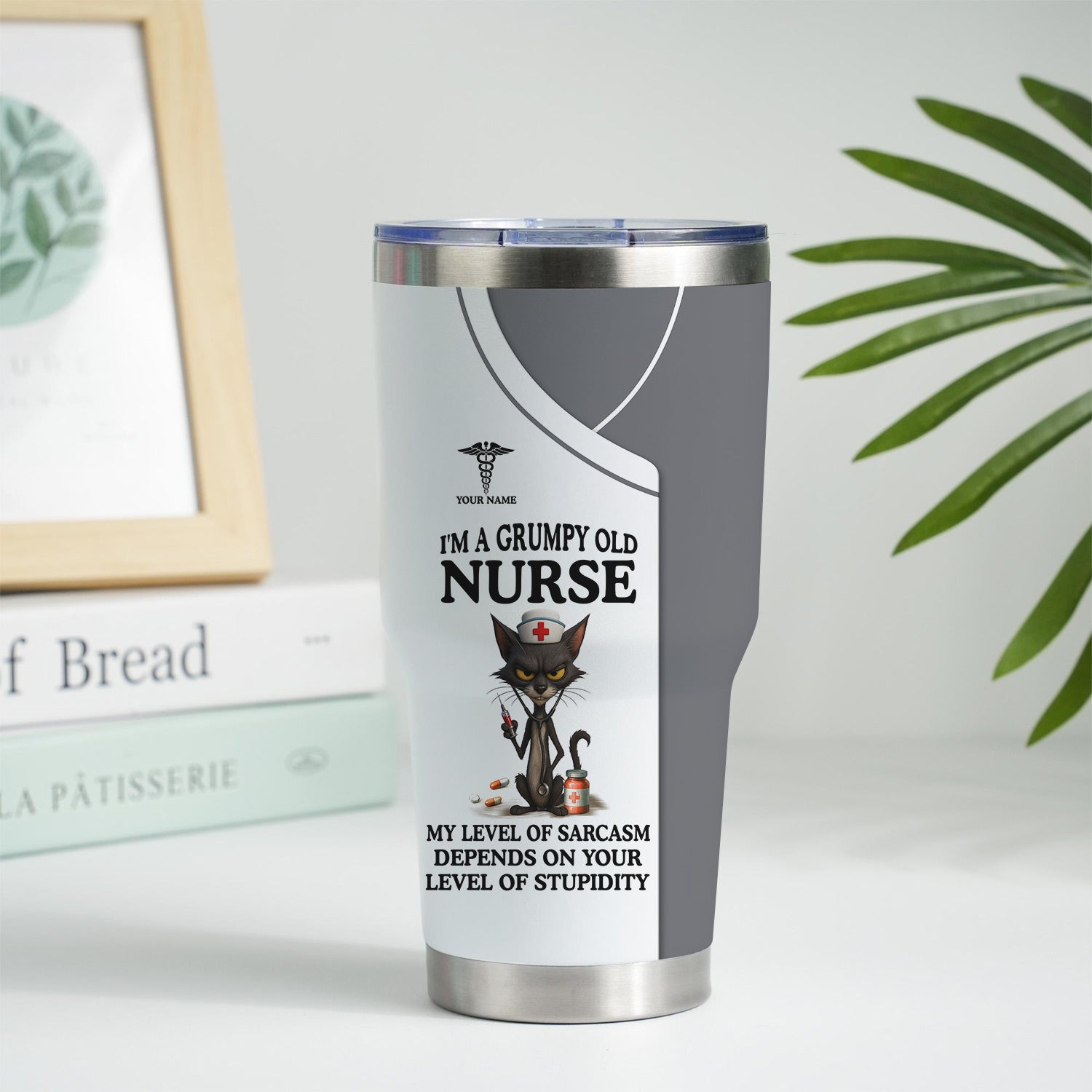 Personalized Grumpy Old Nurse Travel Tumbler - Angry Cat Sarcasm Quote for RN LPN CNA - Funny Gift for Nursing Team & Medical Professionals
