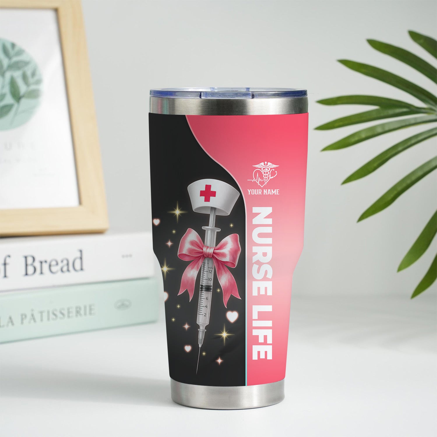 Personalized Nurse Tumbler with Name - Pink Syringe Bow Design for Women RN CNA LPN - Cute Medical Appreciation Cup for Nurse Graduation or Birthday Gift