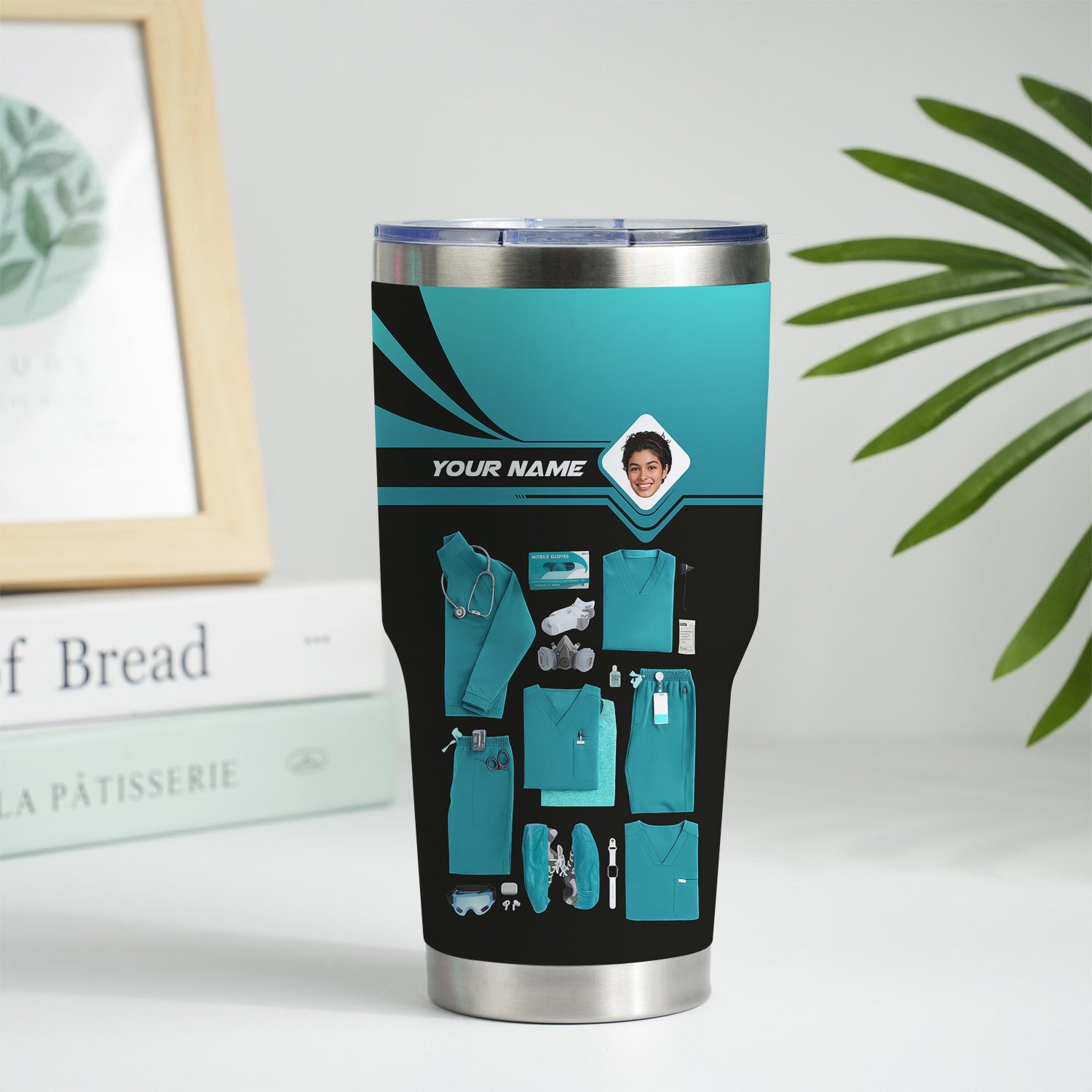 Personalized Nurse Tumbler with Scrubs & Tools - Custom Photo & Name - Gift for Healthcare Workers, RN, LPN - Multiple Scrub Colors Available
