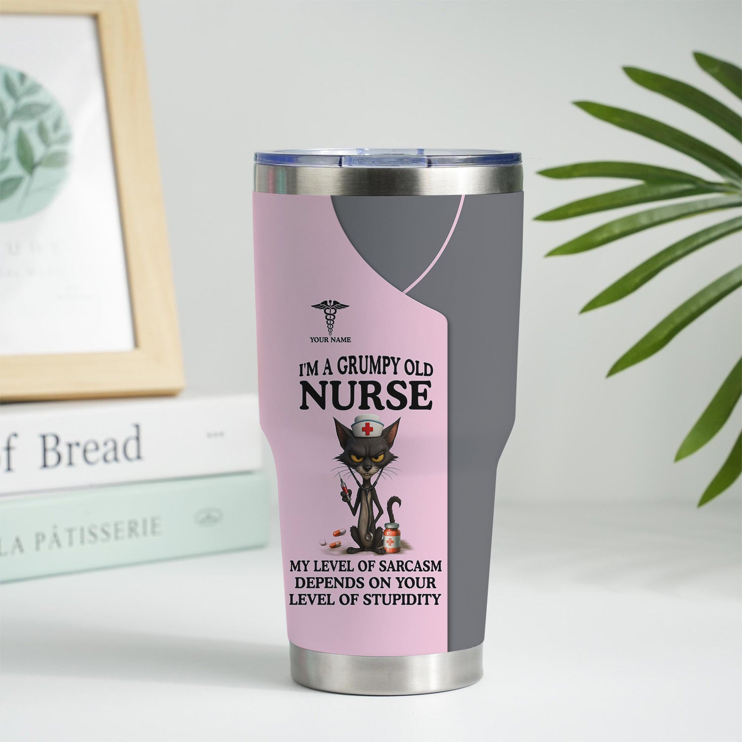 Personalized Grumpy Old Nurse Travel Tumbler - Angry Cat Sarcasm Quote for RN LPN CNA - Funny Gift for Nursing Team & Medical Professionals