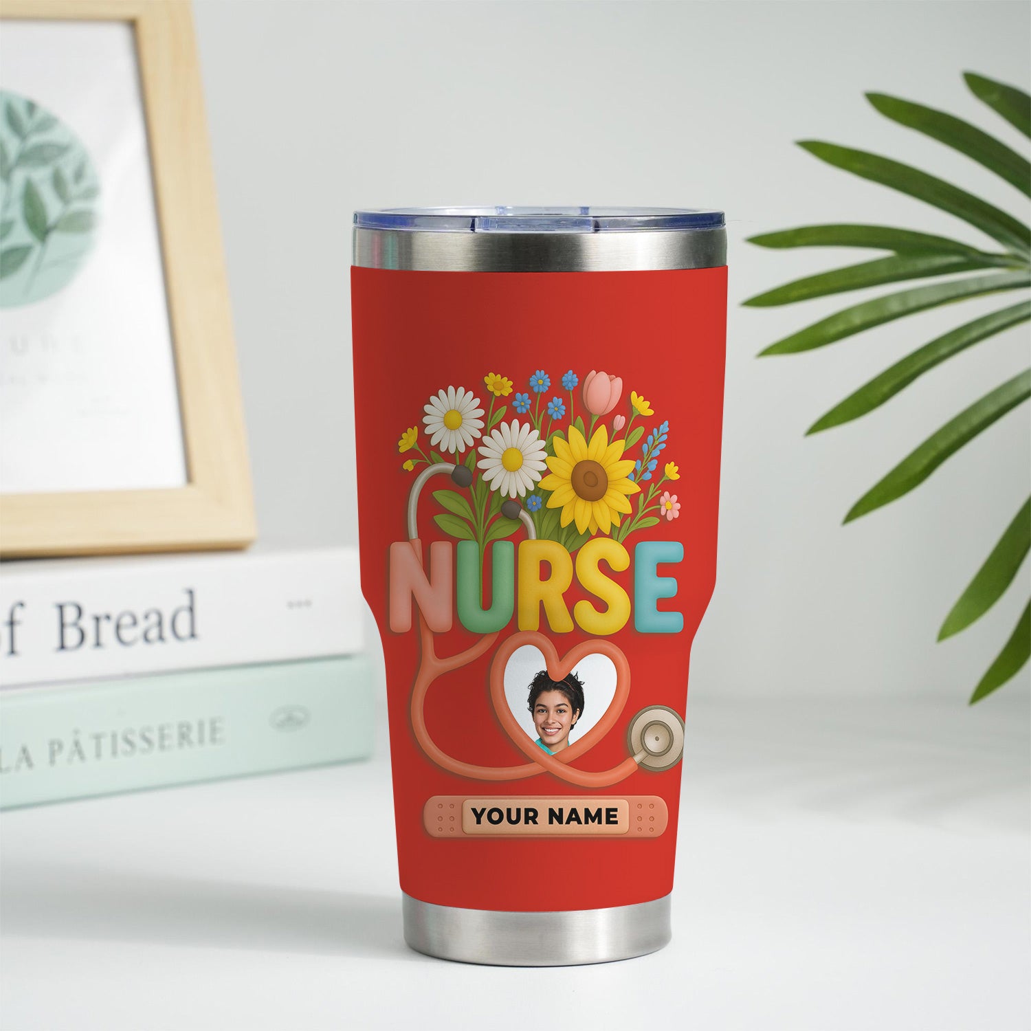 Personalized Thank You Nurse Tumbler - Nursing Is a Work of Heart with Floral Stethoscope Design - Meaningful Gift for RN CNA LPN