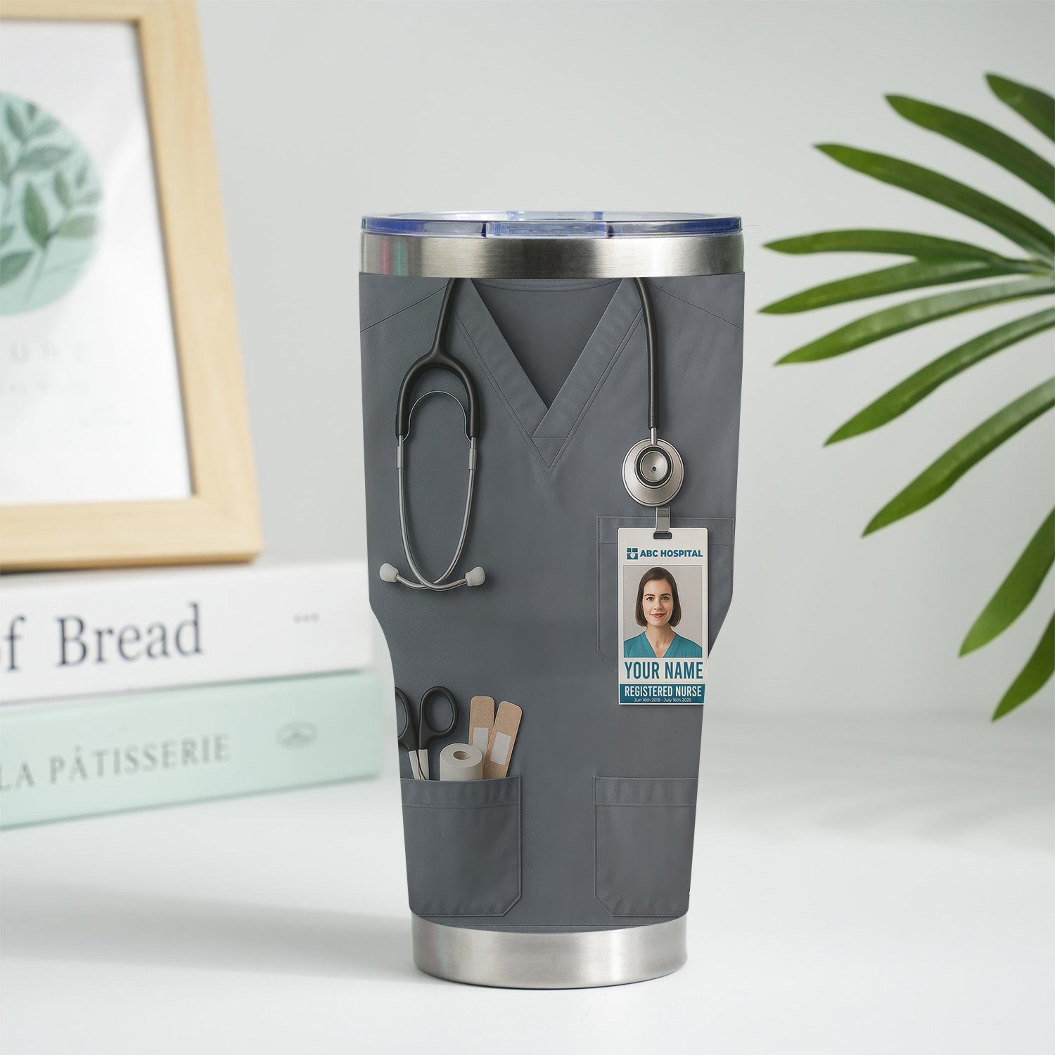 Custom Nurse Tumbler - Stethoscope & Hospital ID Badge Design - Personalized Gift with Custom Text & Photo for RN CNA LPN Healthcare Workers