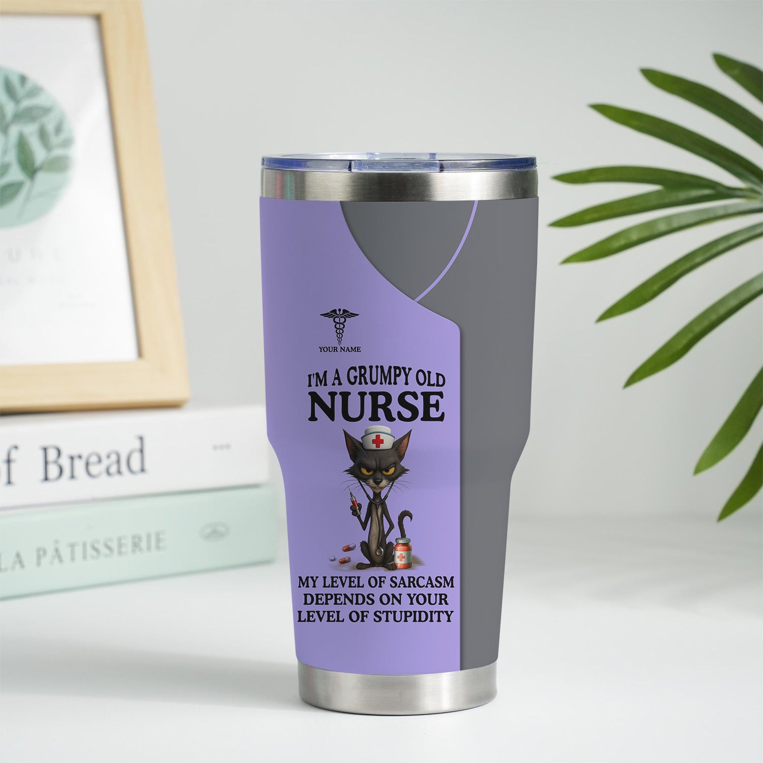 Personalized Grumpy Old Nurse Travel Tumbler - Angry Cat Sarcasm Quote for RN LPN CNA - Funny Gift for Nursing Team & Medical Professionals