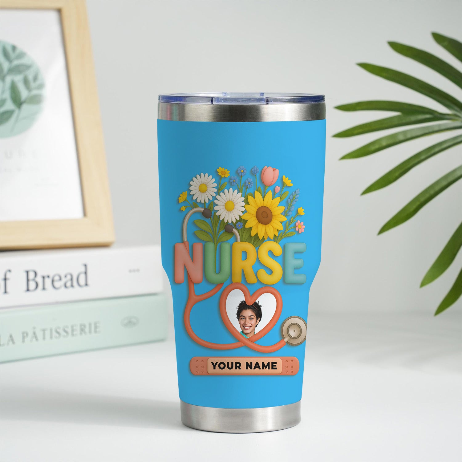 Personalized Thank You Nurse Tumbler - Nursing Is a Work of Heart with Floral Stethoscope Design - Meaningful Gift for RN CNA LPN