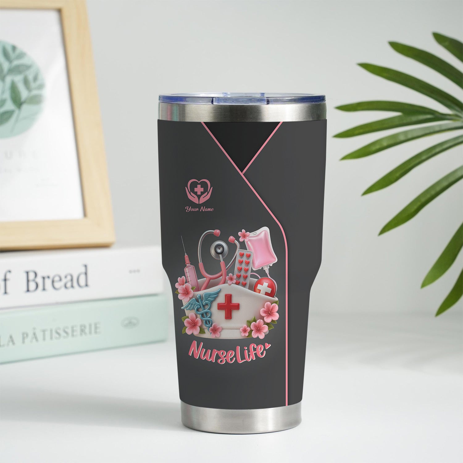Personalized Nurse Tumbler - Cute Scrub & Heartbeat Design - Gift for RN LPN CNA Students and Workers