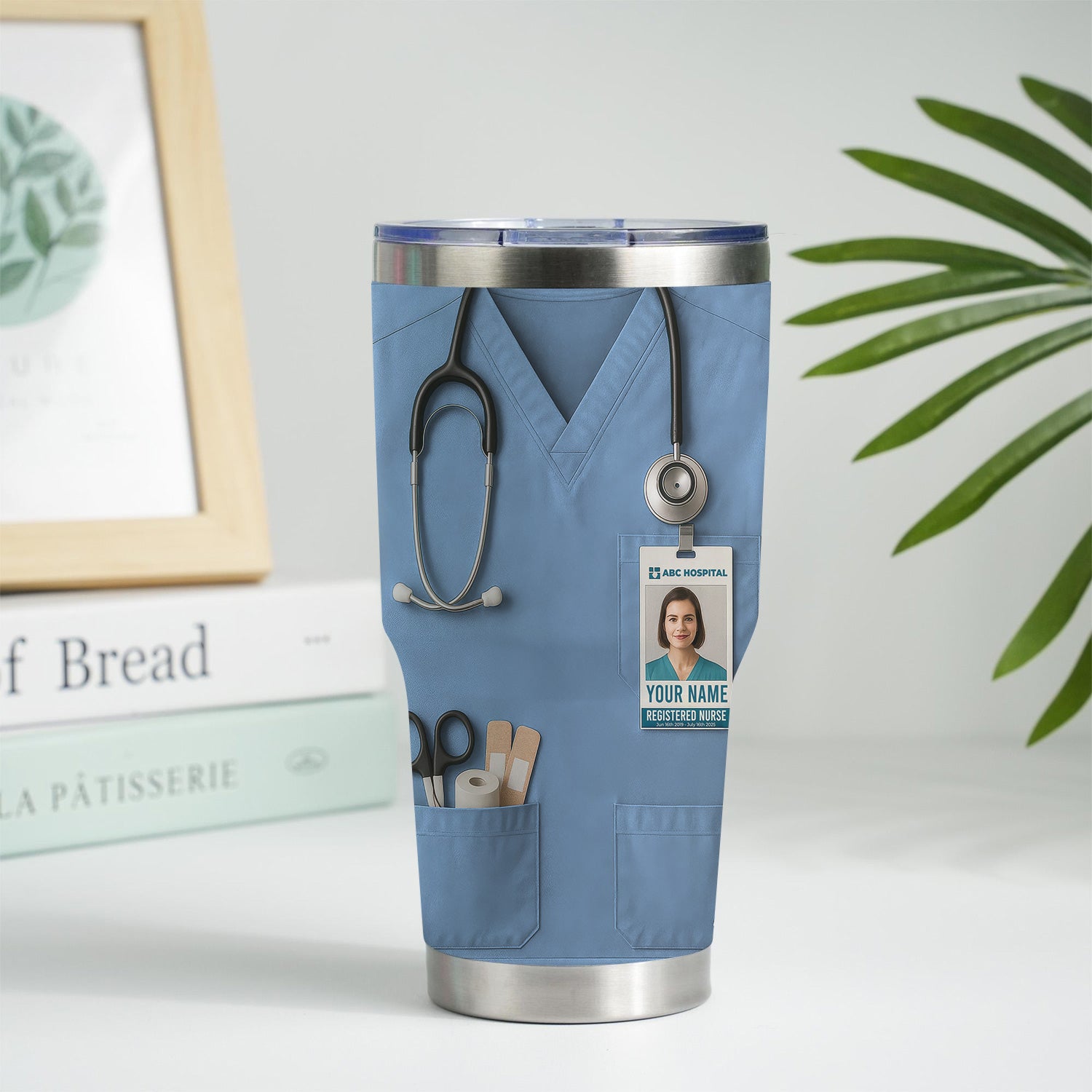 Custom Nurse Tumbler - Stethoscope & Hospital ID Badge Design - Personalized Gift with Custom Text & Photo for RN CNA LPN Healthcare Workers