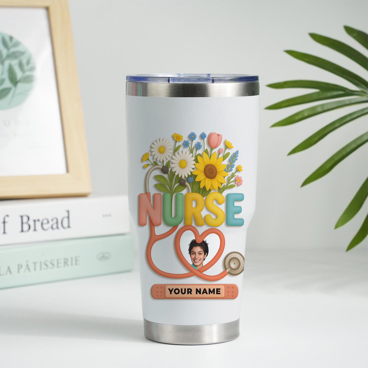 Personalized Thank You Nurse Tumbler - Nursing Is a Work of Heart with Floral Stethoscope Design - Meaningful Gift for RN CNA LPN