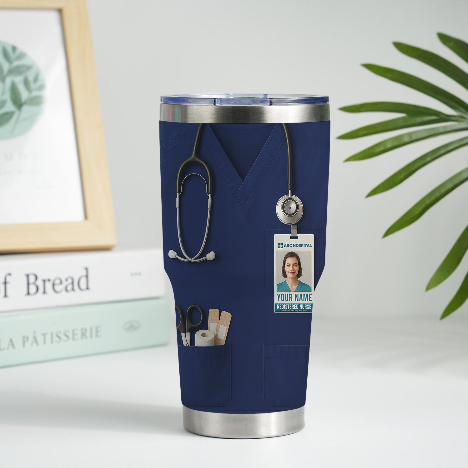 Custom Nurse Tumbler - Stethoscope & Hospital ID Badge Design - Personalized Gift with Custom Text & Photo for RN CNA LPN Healthcare Workers