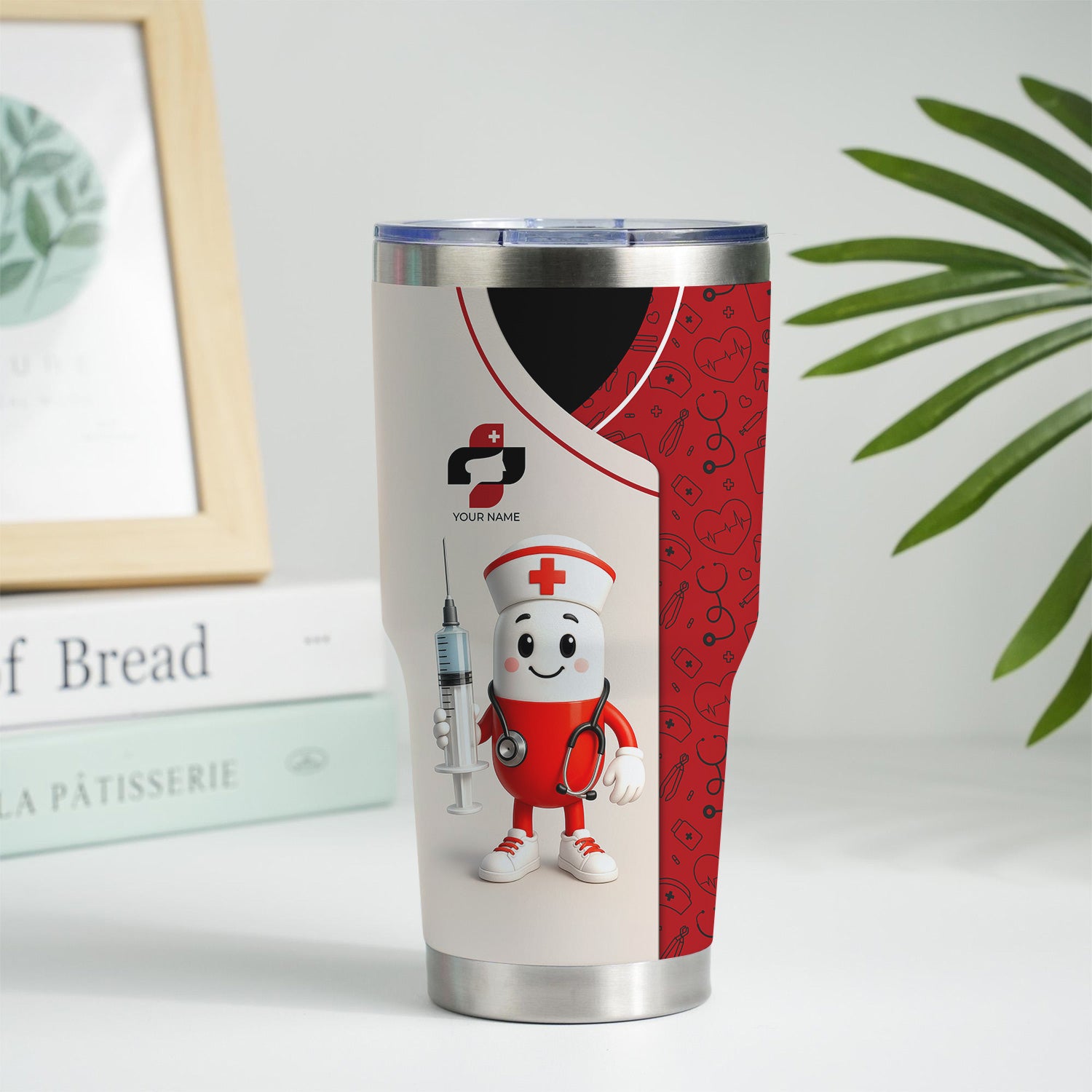 Funny Personalized Nurse Tumbler - Cartoon Pill Design Stainless Steel Travel Mug - RN CNA Healthcare Gift Multiple Color Options