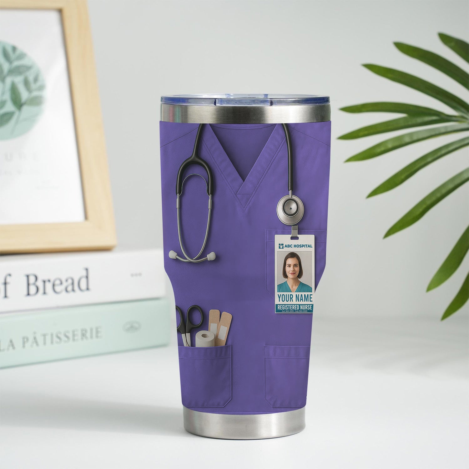 Custom Nurse Tumbler - Stethoscope & Hospital ID Badge Design - Personalized Gift with Custom Text & Photo for RN CNA LPN Healthcare Workers