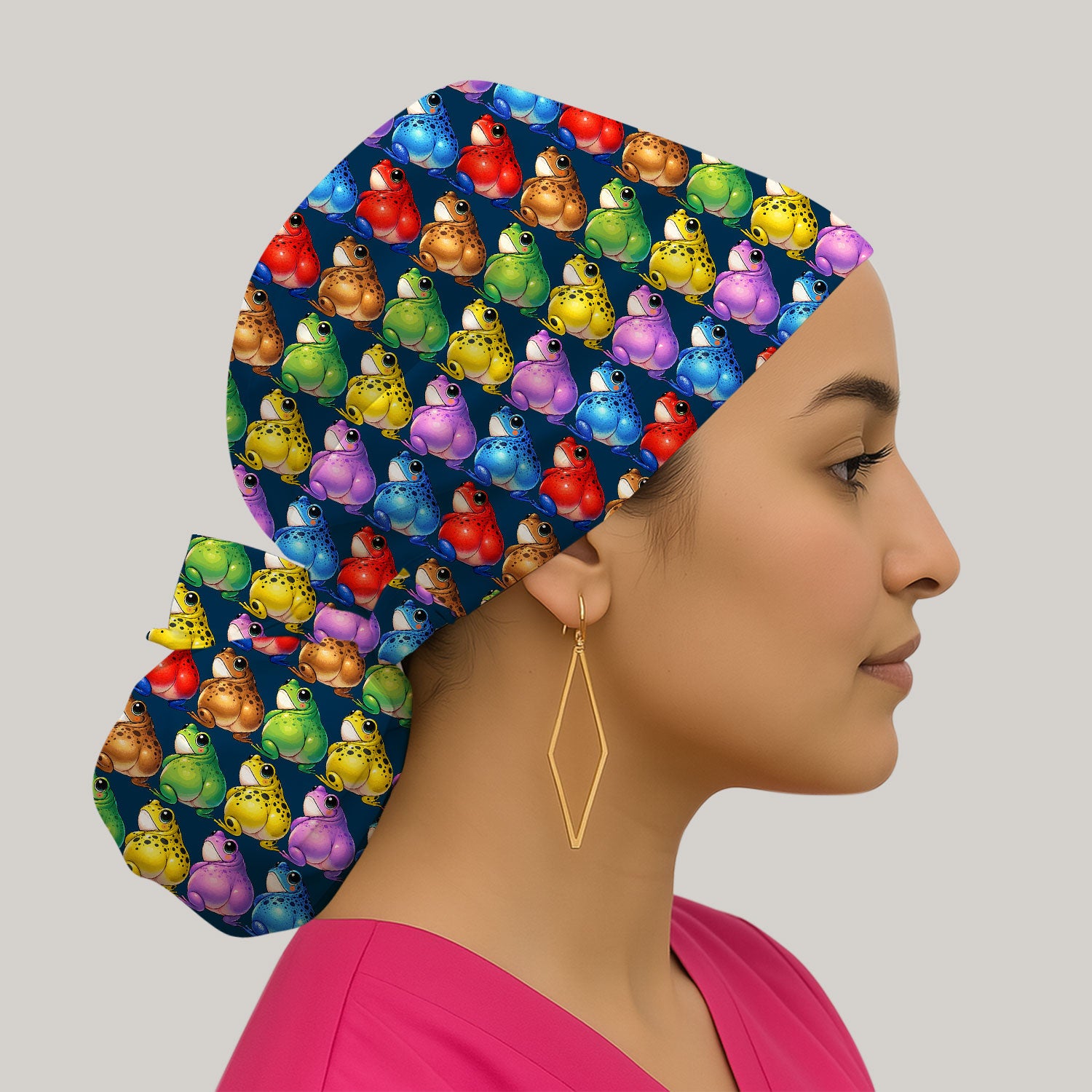 Funny Colorful Frogs Pattern Caps, Bouffant Scrub Caps for Women