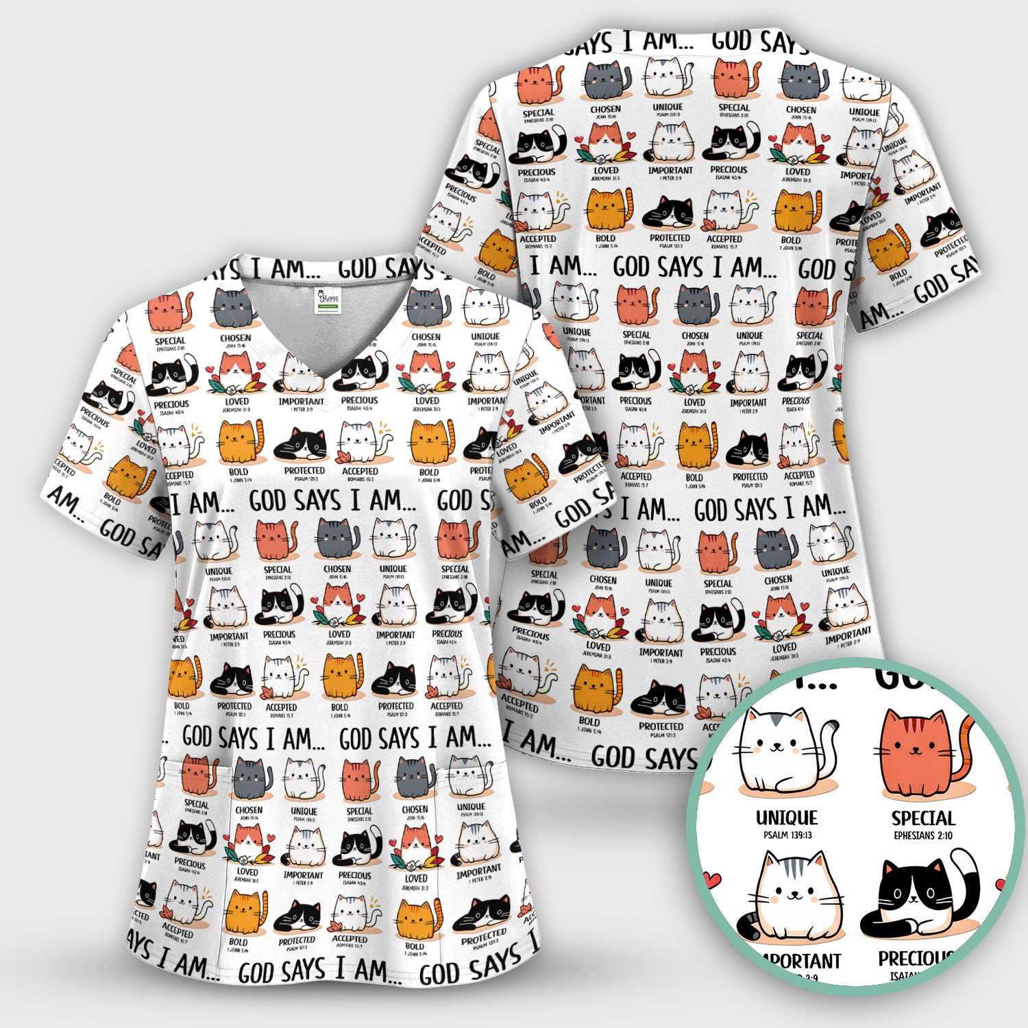 Cute Christian Cat God Says I Am Scrub Top, Comfortable Scrubs for Nurses