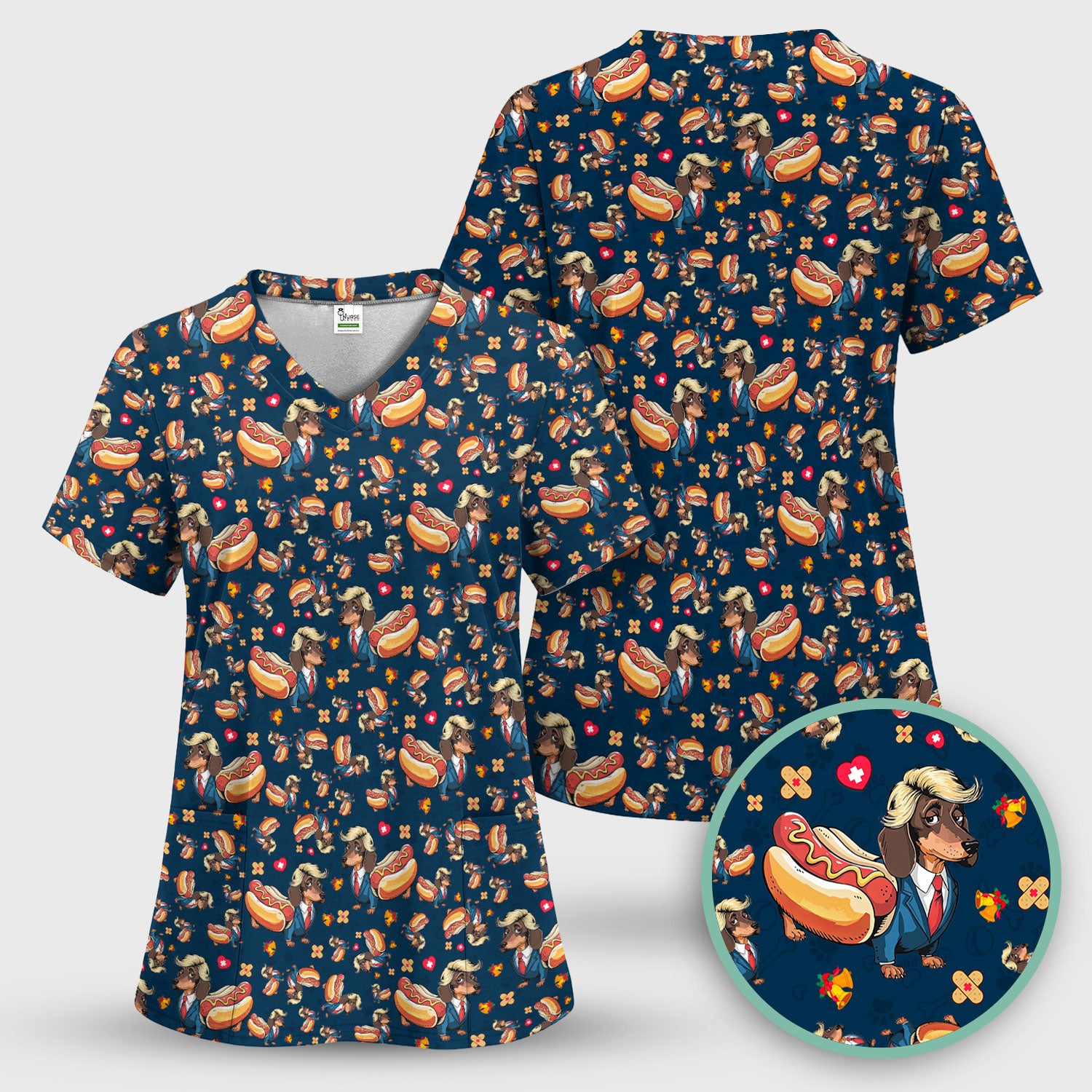 They're Eating The Dogs - Funny Dachshund Hot Dog Scrub Top - Hilarious Medical Uniform