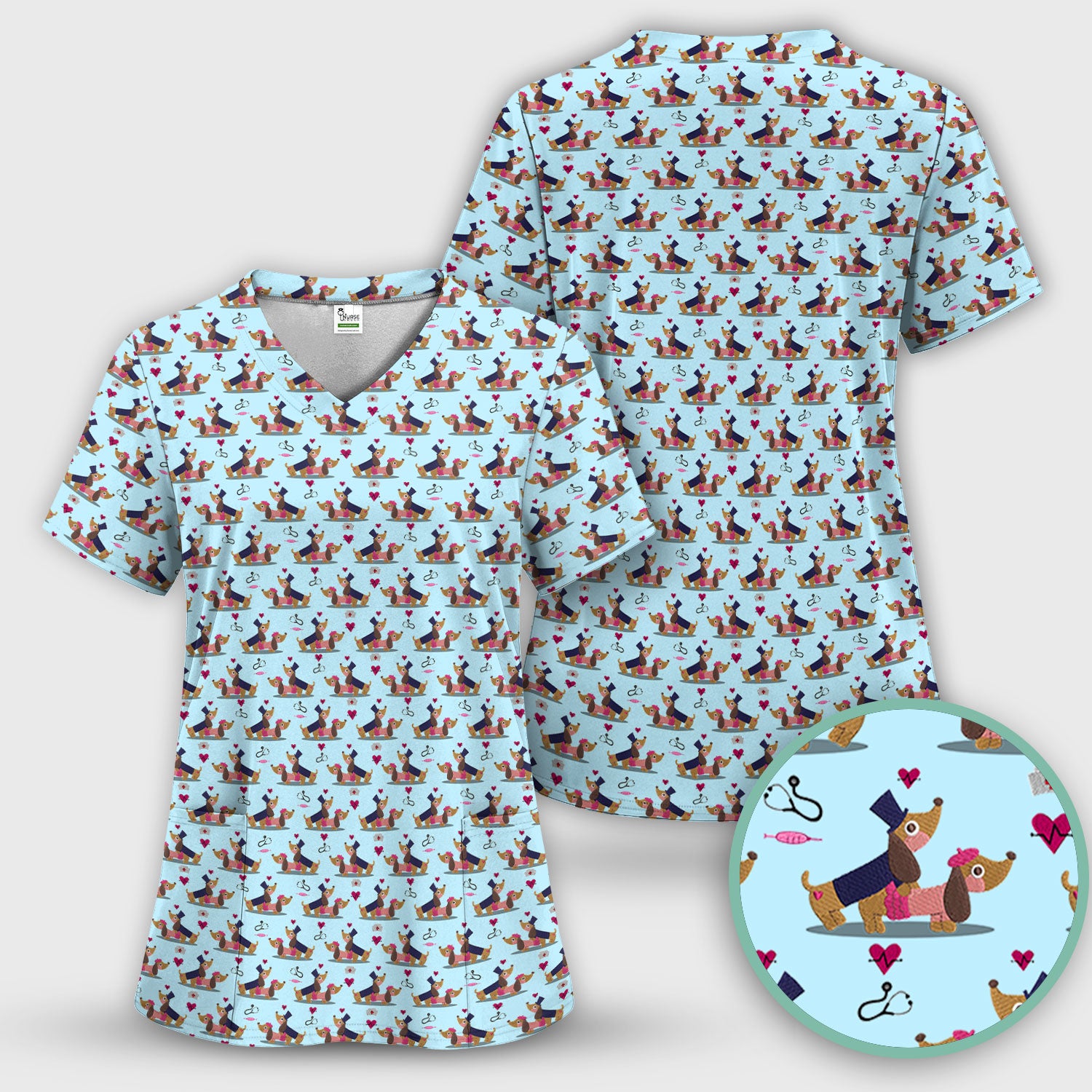 Cute Dachshund Valentine Nurse Scrub Top - Funny Gift for Women