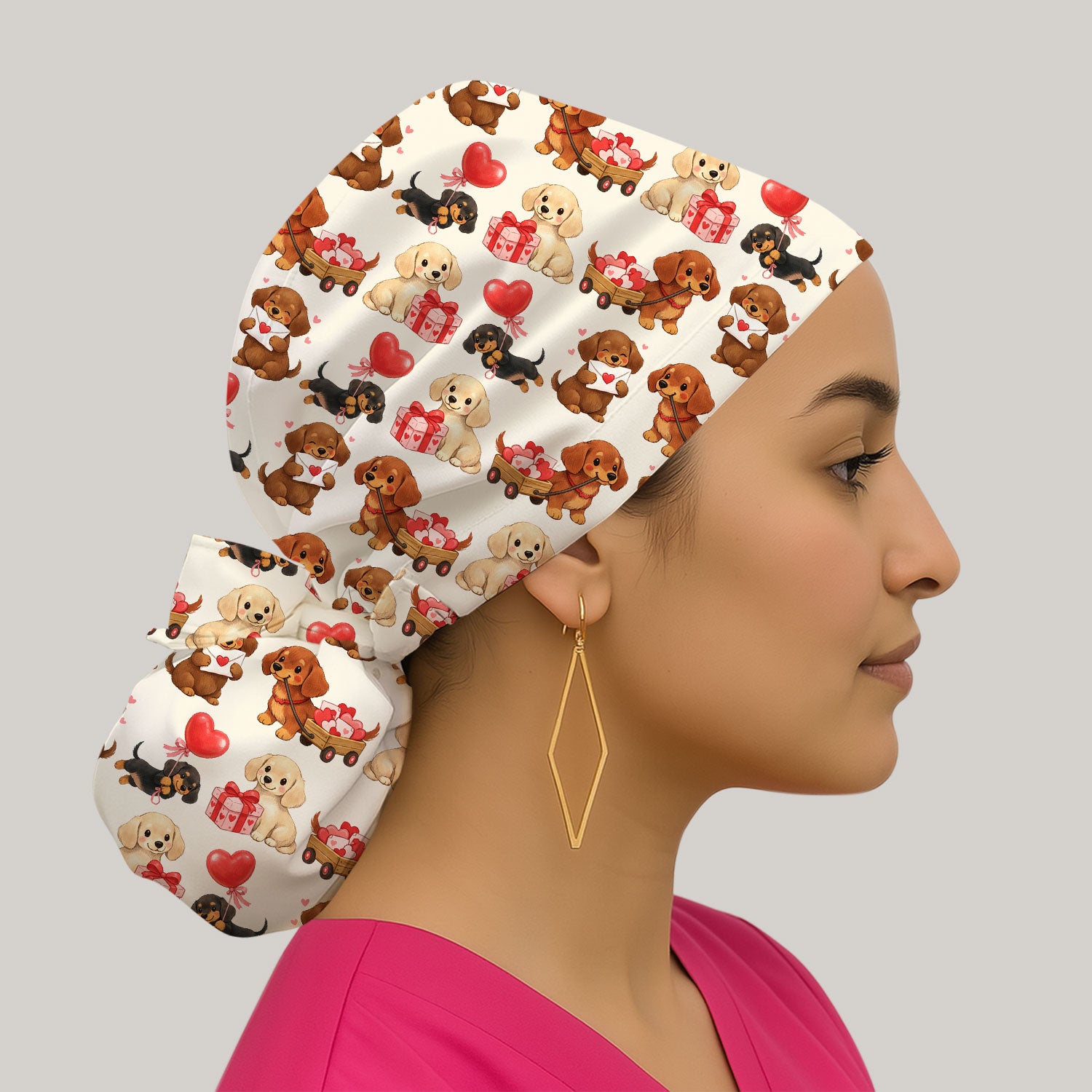 Cute Dachshund Nurse Scrub Cap For Nurses, Wiener Dog Pattern Nurse Hat, Breathable Fabrics Nursing Uniform