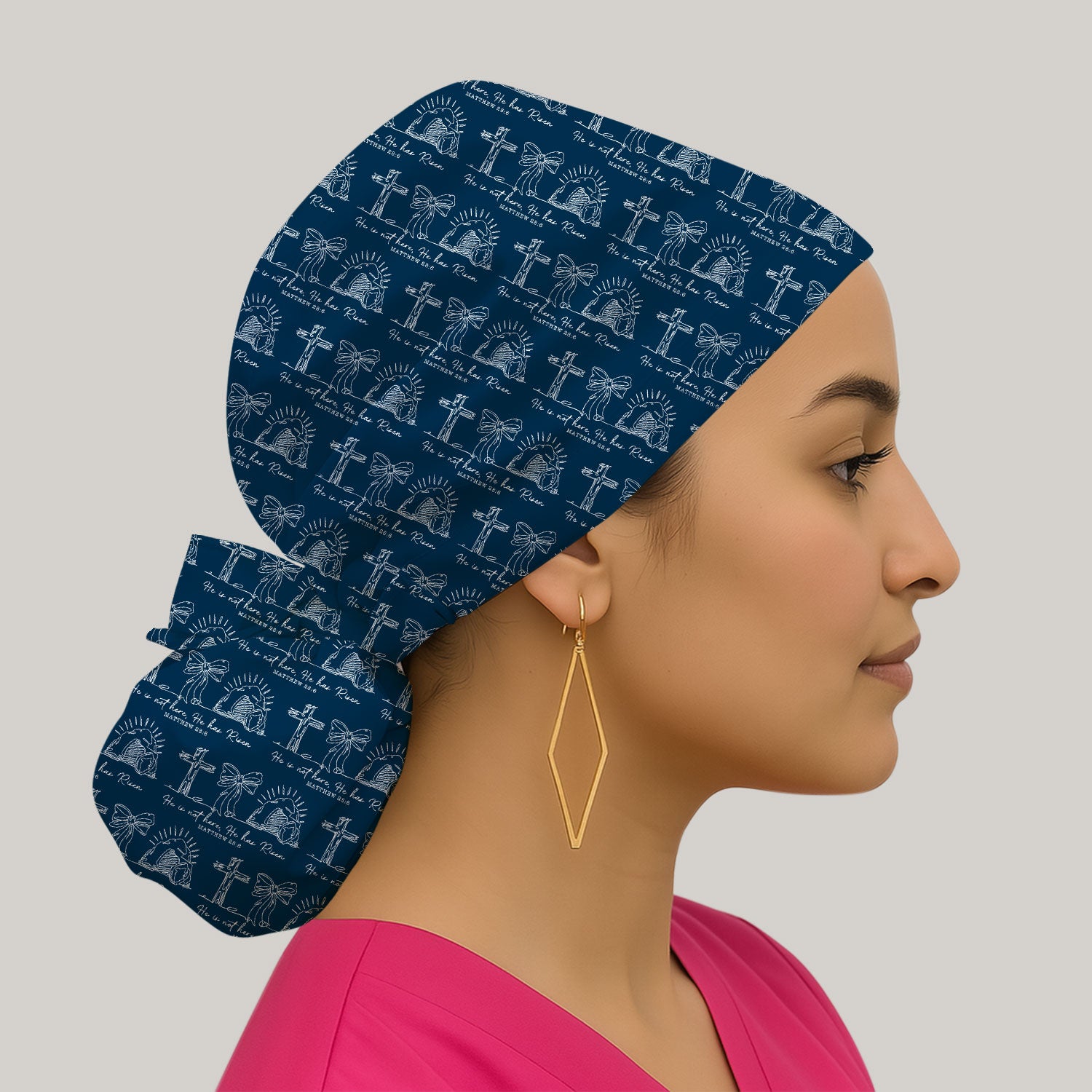 Christian Cross He Is Risen Pattern Caps, Bouffant Scrub Caps for Women