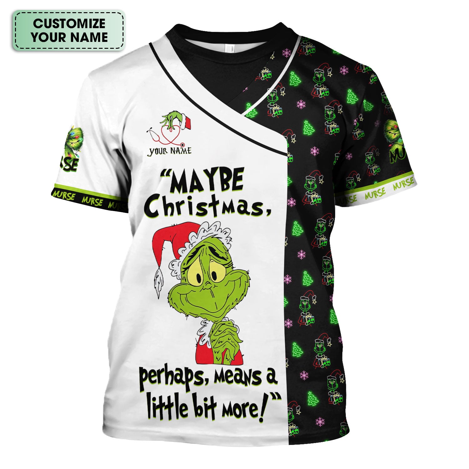 Custom Name Nurse Christmas Shirt- Funny Grinch Medical Graphic Tee - Gift for CNA RN LPN