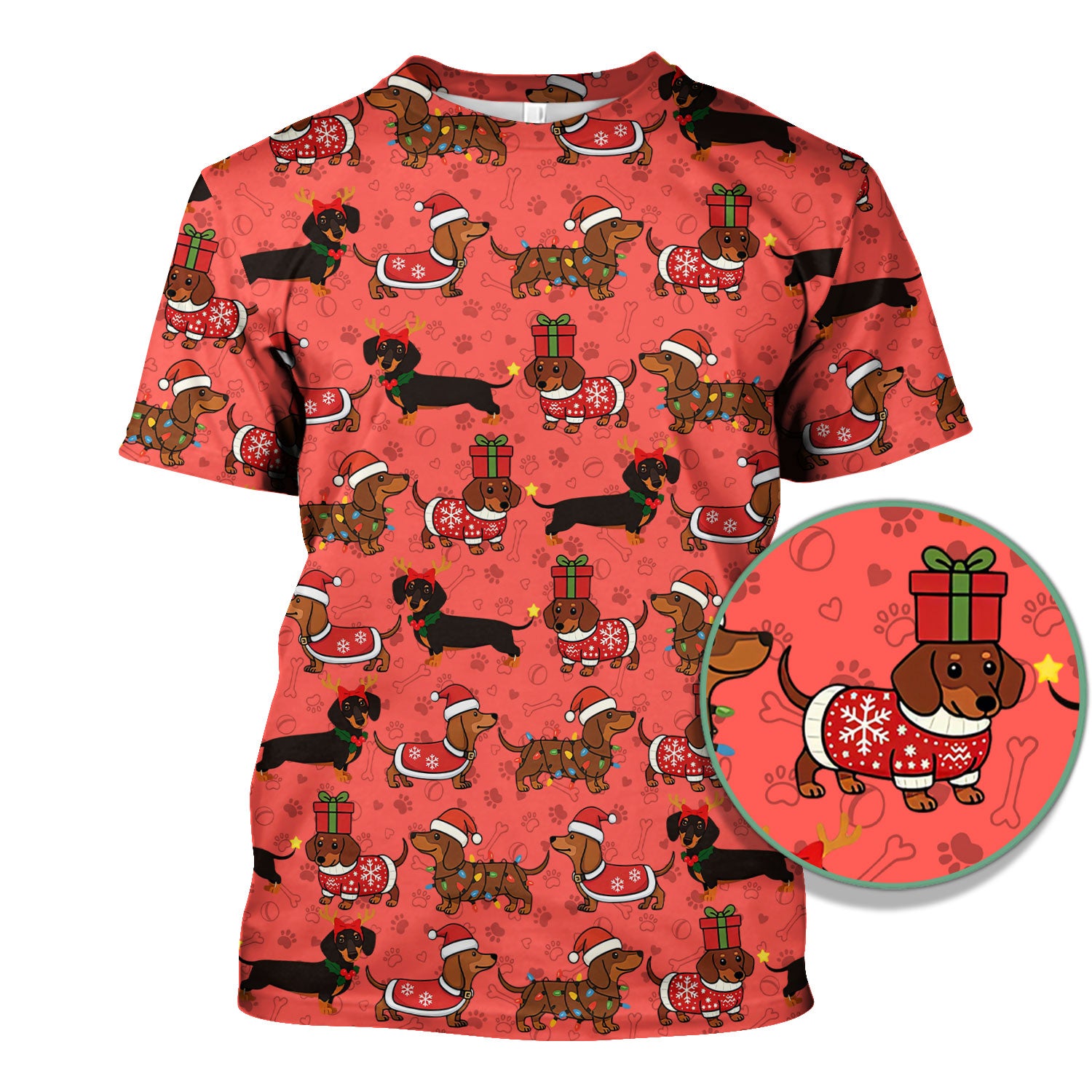 Cute Christmas Dachshund Shirt - Funny Wiener Dog in Santa Costume Multi Colors - Holiday Sausage Dog T-Shirt Gift for Pet Lovers