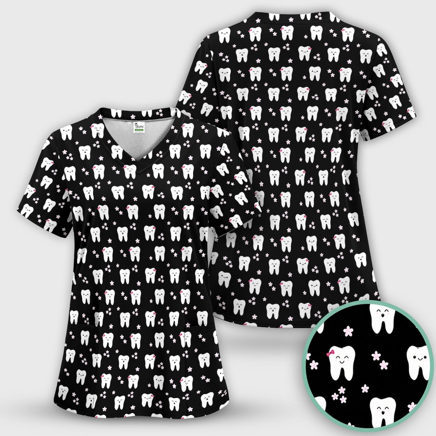 Cute Smiling Tooth And Flowers Scrub Top, Comfortable Scrubs for Nurses
