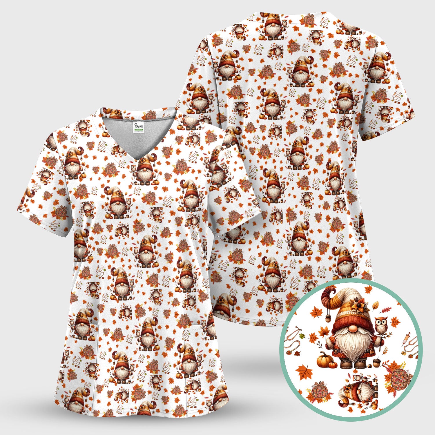 Autumn Leaves Pumpkin Scrubs for Women - Comfortable Scrubs for Nurses - Breathable Fabrics Nursing Uniform