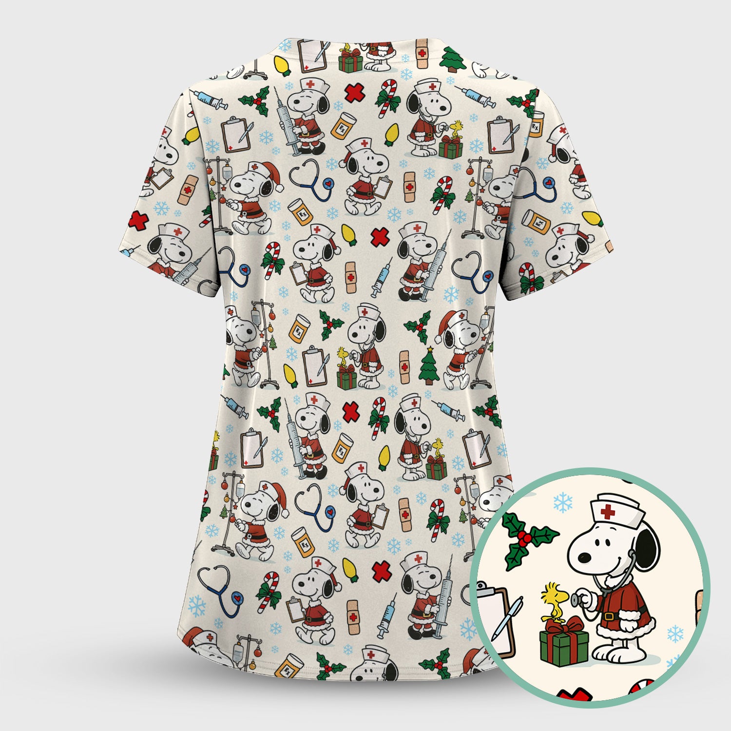 Snoopy Christmas Nurse Scrub Shirt - Cute Holiday Scrub Top Multi Colors - Funny Nursing Work Shirt with Pockets