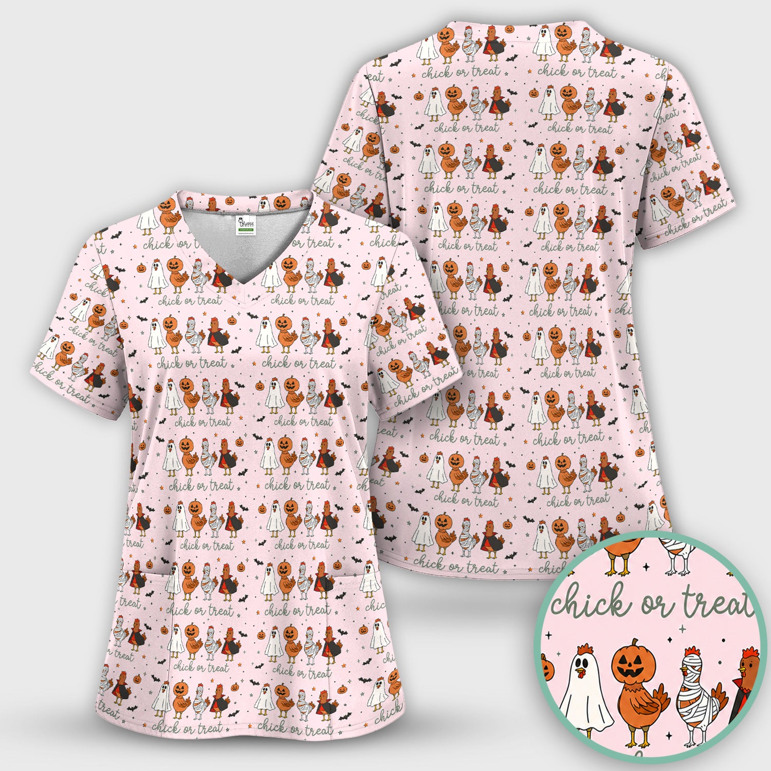 Funny Chick Or Treat Season Scrub Top, Comfortable Scrubs for Nurses