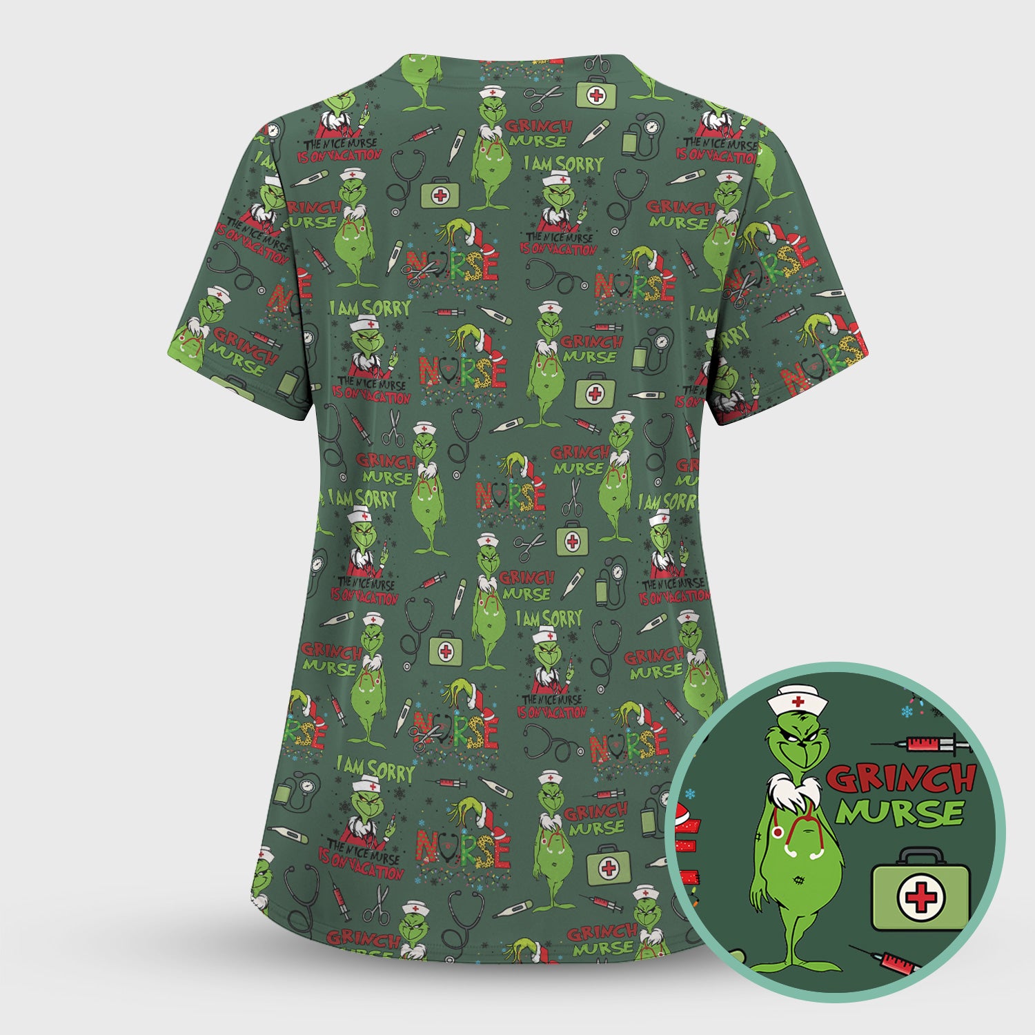Personalized Funny Grinch Nurse Scrub Top - Christmas Medical Uniform for Nurse - Holiday RN LPN CNA Gift