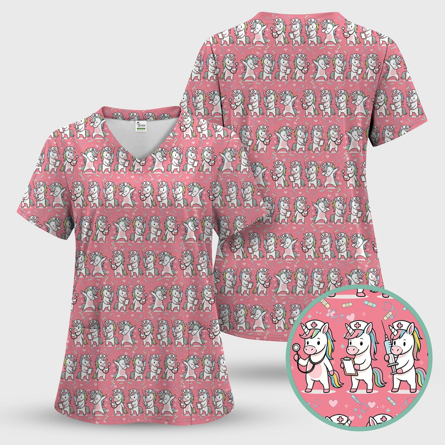 Cute Unicorn Nurse Scrub Set, Playful Medical Cartoon Nursing Shirt, Breathable Fabrics Nurse Uniform