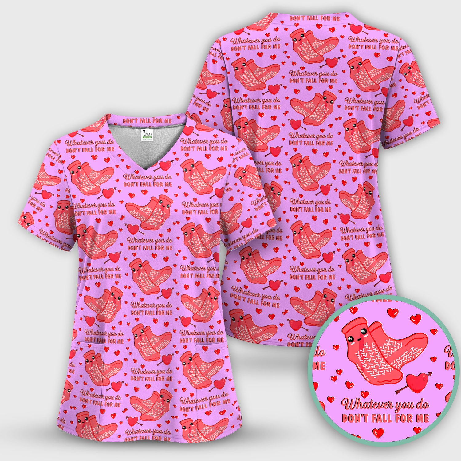 Valentine Funny Love Quote Scrub Set, Scrub Pants and V Neck Top