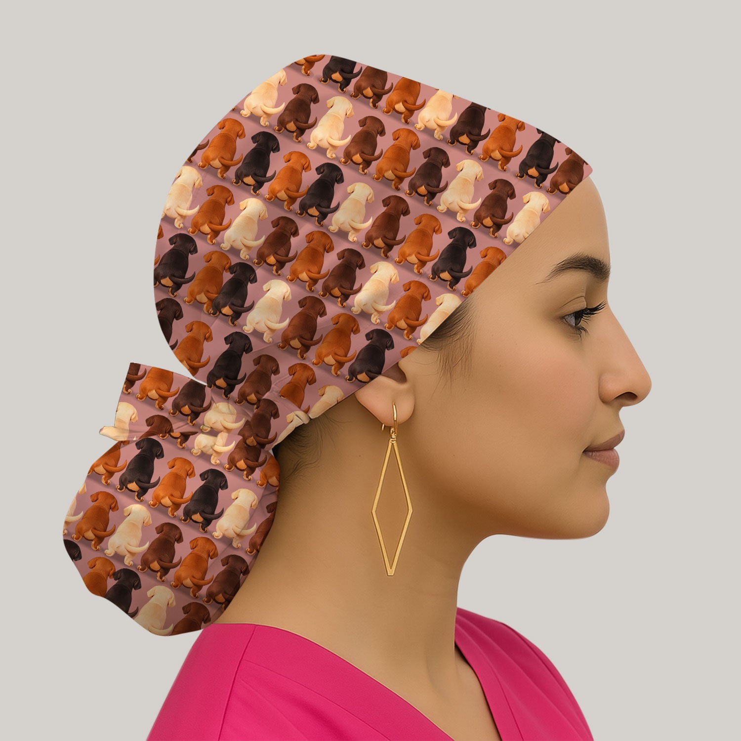 Cute Dachshund Butt Pattern All Over Print Scrub Cap, Breathable Fabrics Caps Uniform