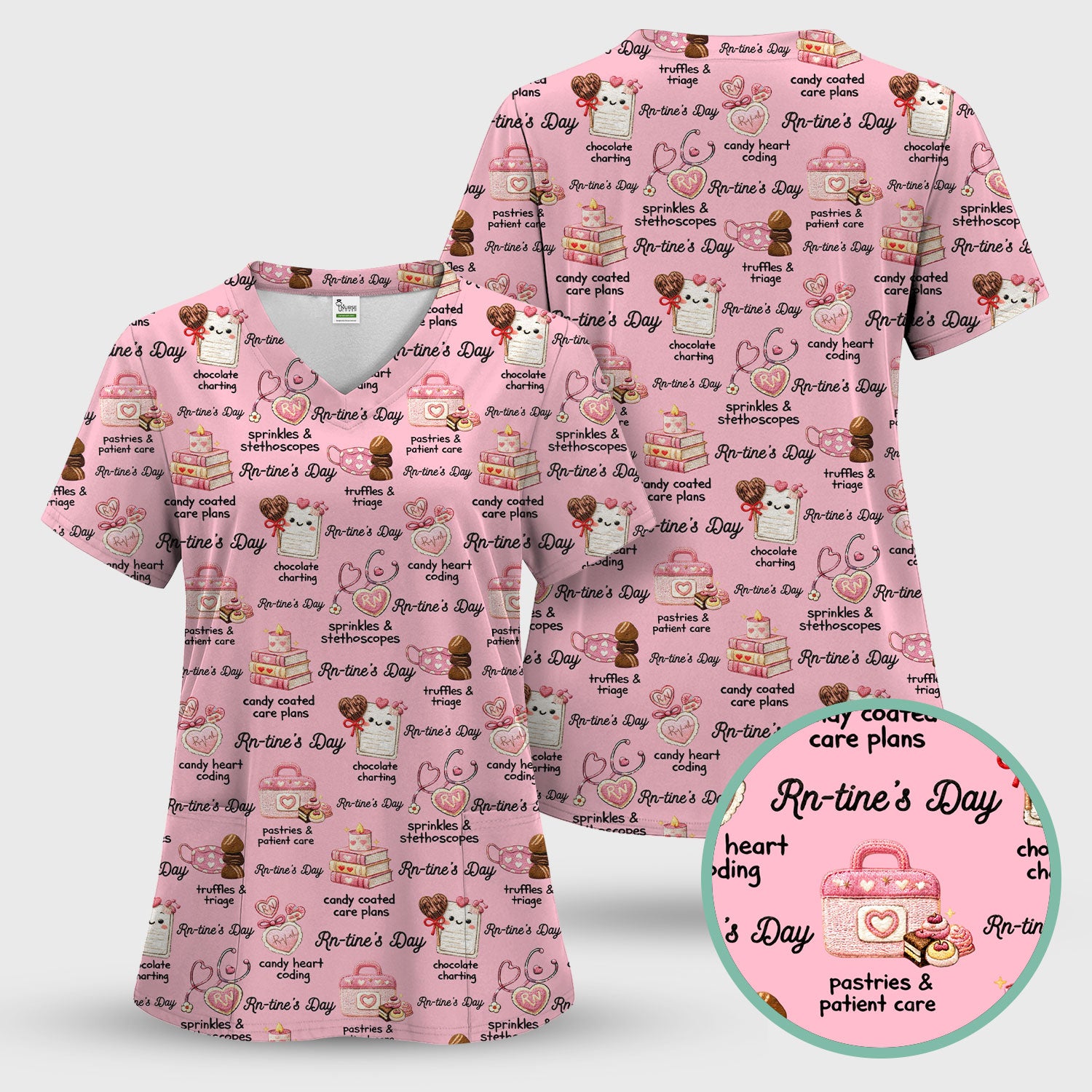 RN Sweets Valentine Stethoscope Scrub Top, Breathable Fabrics Nursing Uniform