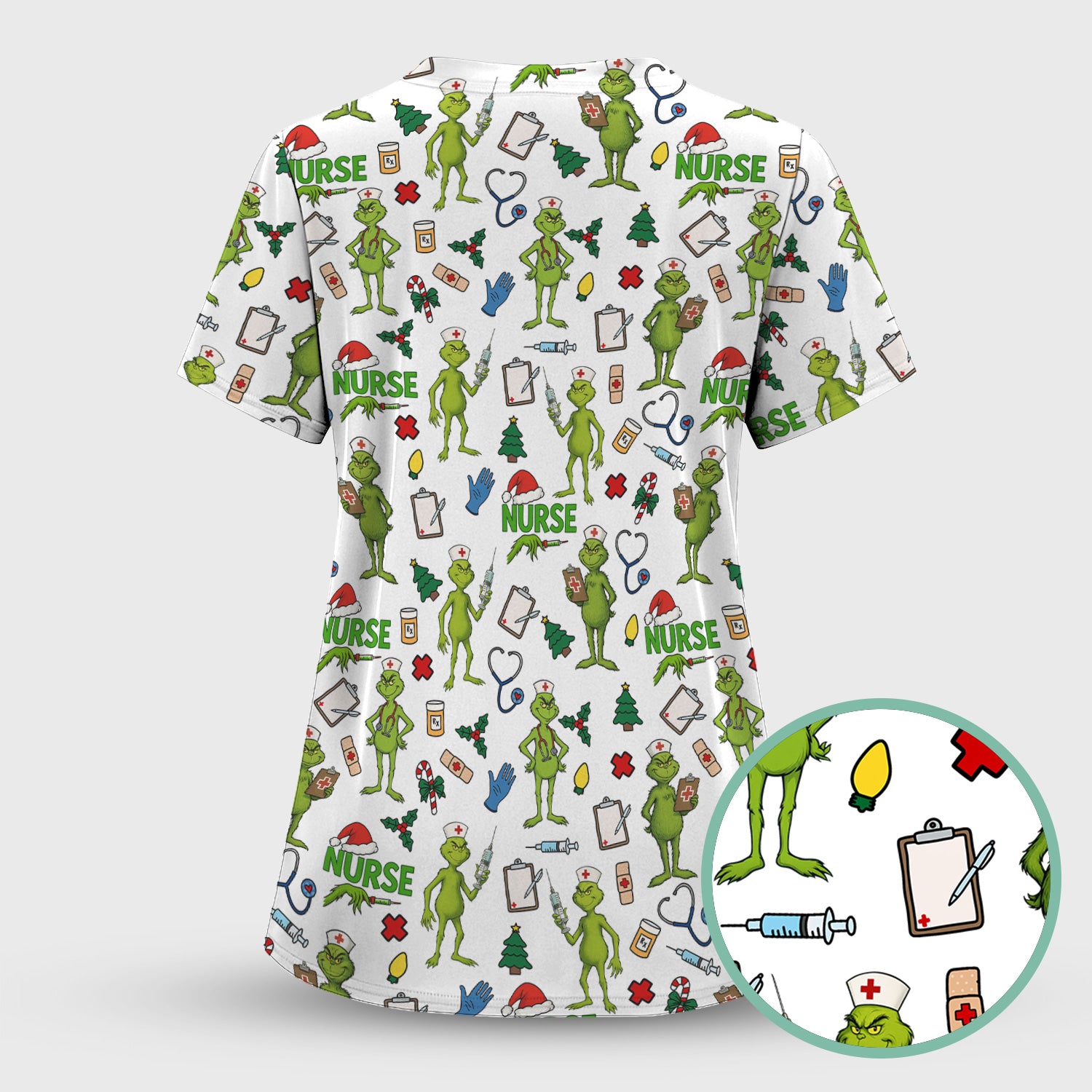 Christmas Grinch Scrub Top - Funny Nurse Medical Uniform Shirt - Multiple Color Options CNA RN LPN Gift