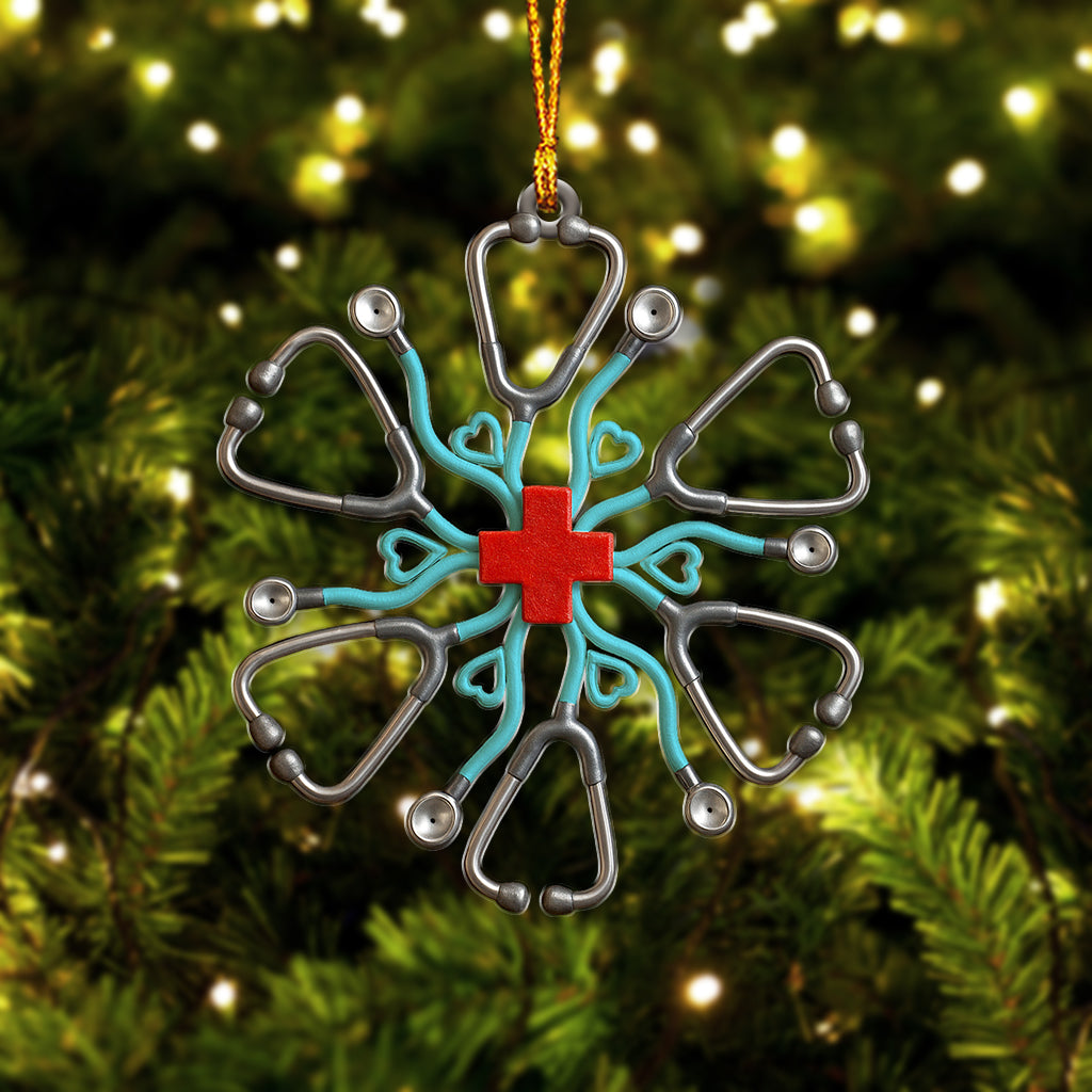 Nurse Stethoscope Snowflake Ornament – Medical Christmas Tree Decor For Nursing